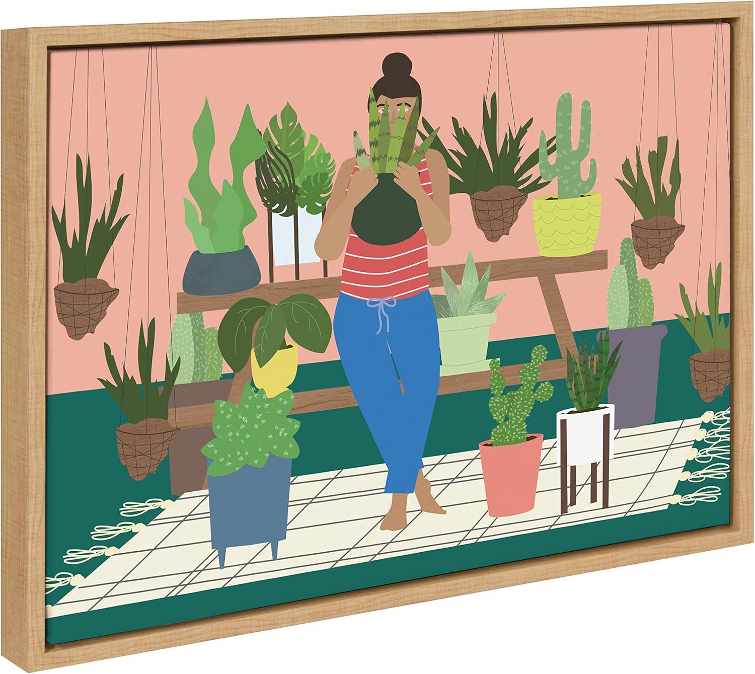 Kate & Laurel All Things Decor 18" x 24" Sylvie Plant Lady Framed Canvas by Queenbe Monyei Natural : Modern Style, Digital Nature Art