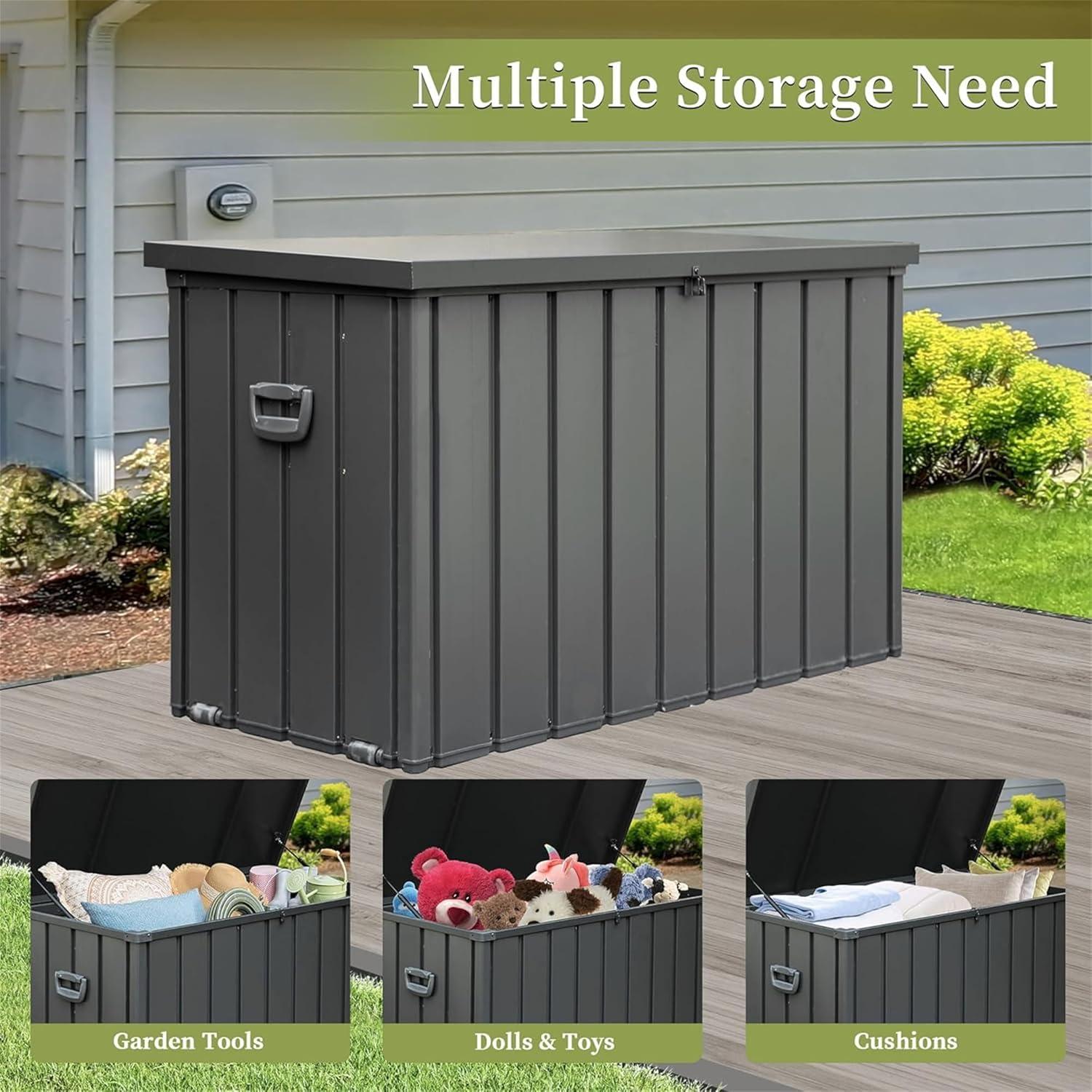 200 Gallon Outdoor Storage Deck Box Waterproof, Lockable UV Resistant Container Large Patio Storage Bin for Patio Outside Furniture Cushions, Pillows, Garden Tools（Dark Gray）