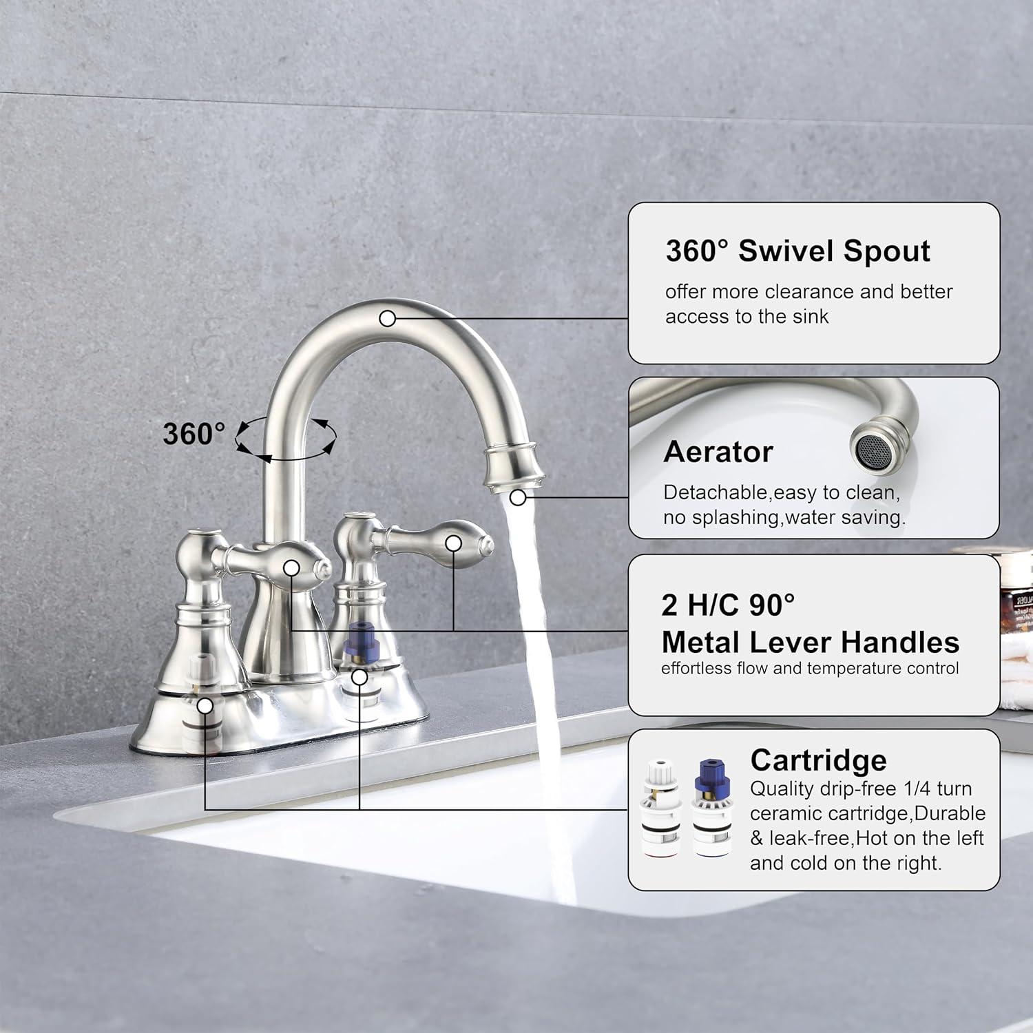 Brushed Nickel High Arc Double Handle Bathroom Faucet