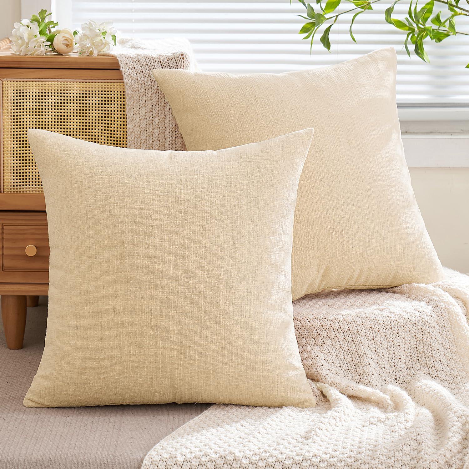 MIULEE Pack of 2 Decorative Linen Pillow Covers 18x18 Inch Brick Farmhouse Soild Neutral Throw Pillow Covers Soft Accent Decorative Pillowcases Home Decors for Couch Sofa Bed Living Room