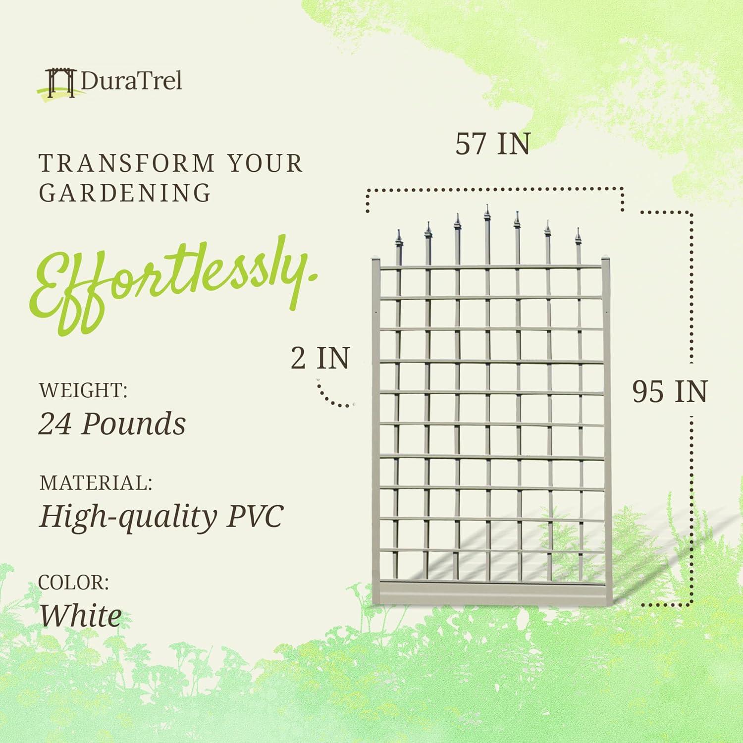 Dura-Trel Winchester 57"x95" PVC Vinyl Outdoor Garden Trellis Support for Vines, Climbing Plants, Flowers, & Vegetables w/Wall Mounting Screws, White