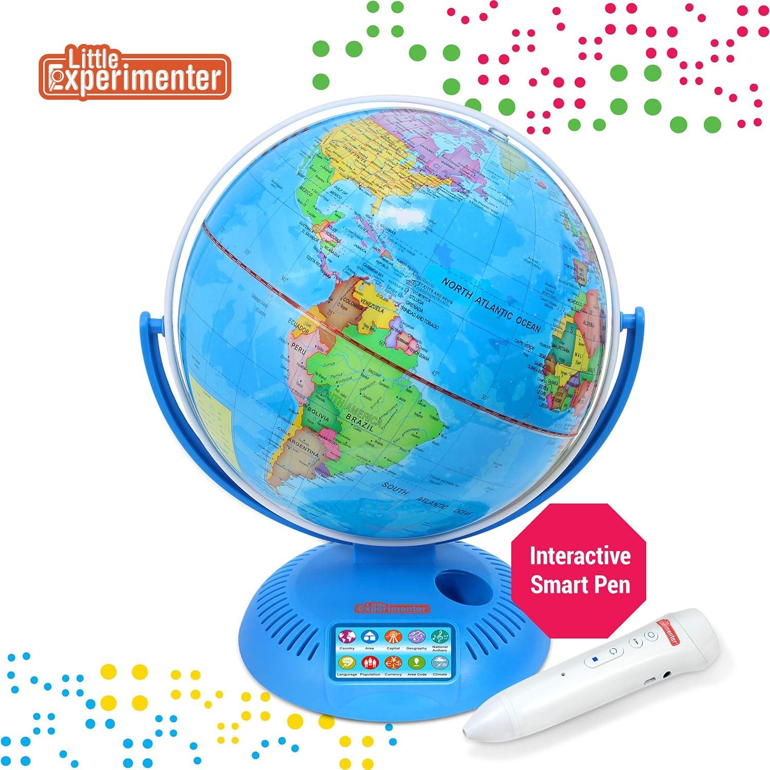 Little Experimenter 9" Multicolor World Globe, Tabletop Geographic Globes, Interactive Globe with Smart Pen