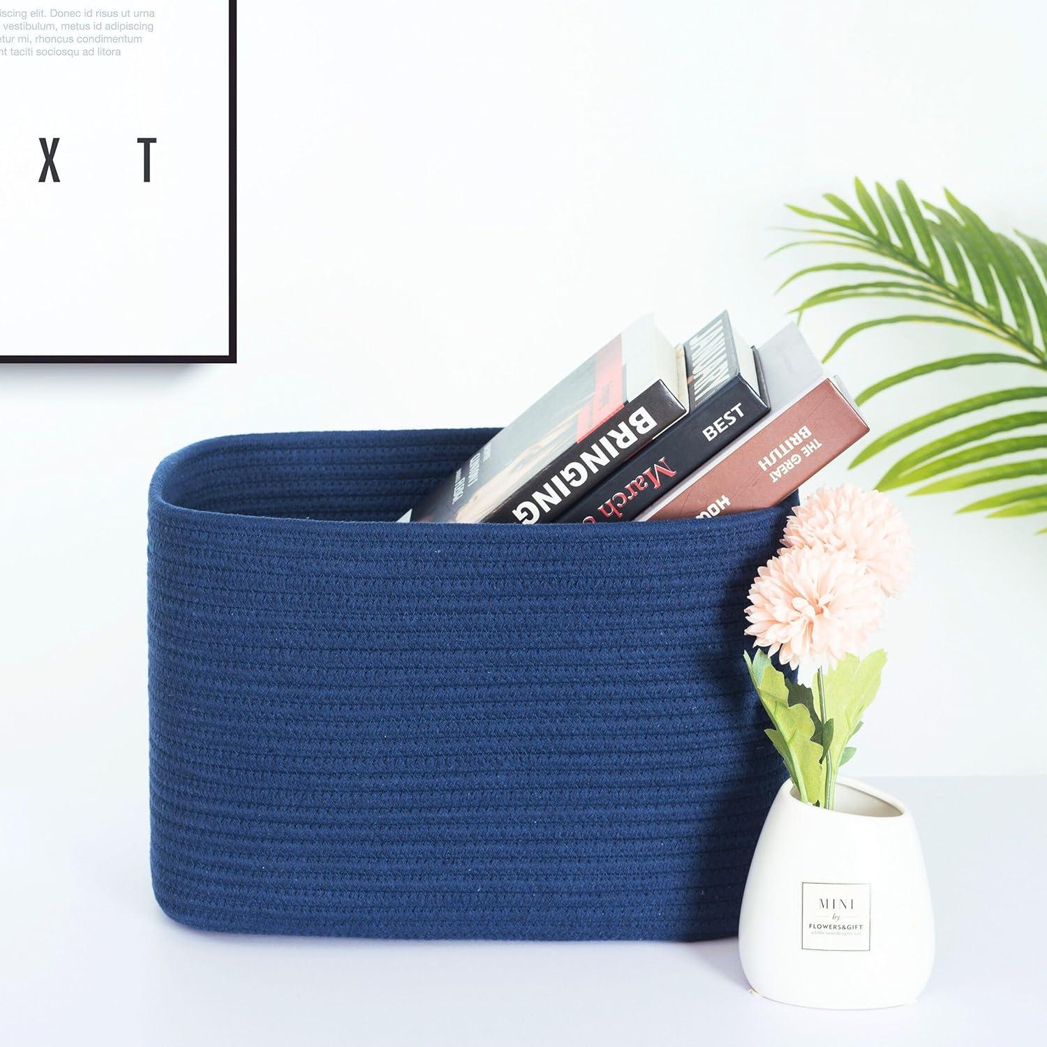 Design 3-Pack Storage Baskets for Shelves, Decorative Baskets for Organizing, Woven Baskets for Storage, Book Basket Cube Storage Bin Box, Pantry Closet and Shoe Organizers, Navy Blue