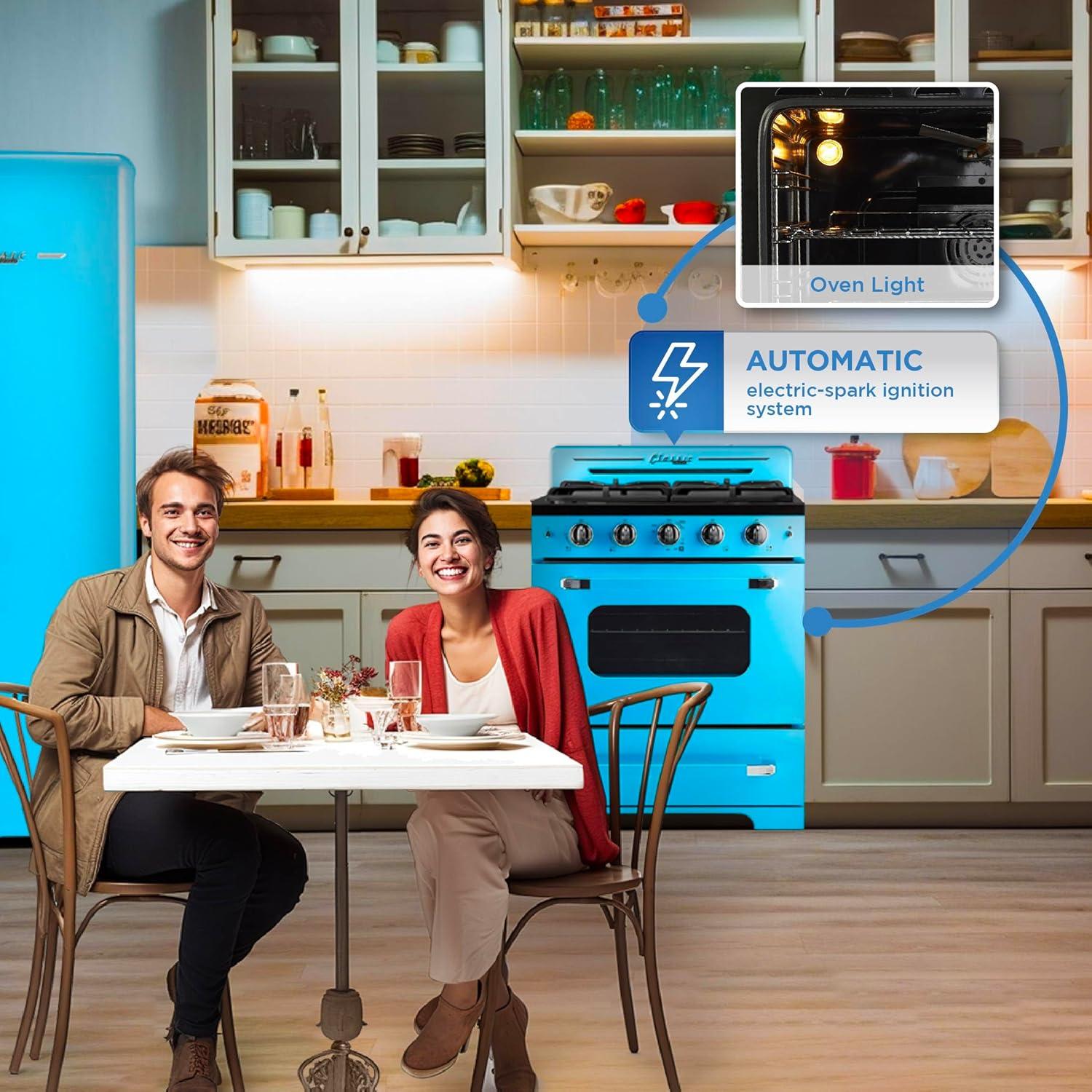 Ocean Mist Turquoise Retro Dual-Fuel Convection Range with Hood