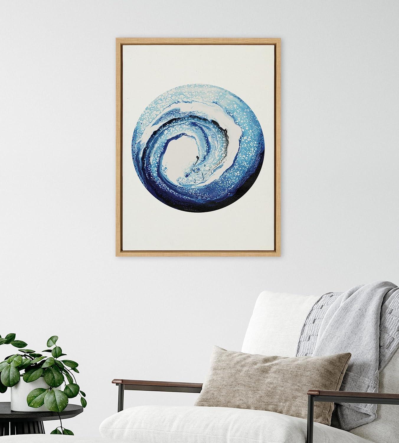 Kate and Laurel Sylvie Breaking Wave Framed Canvas Wall Art by Xizhou Xie, 18x24 Natural, Modern Abstract Ocean Wave Art for Wall