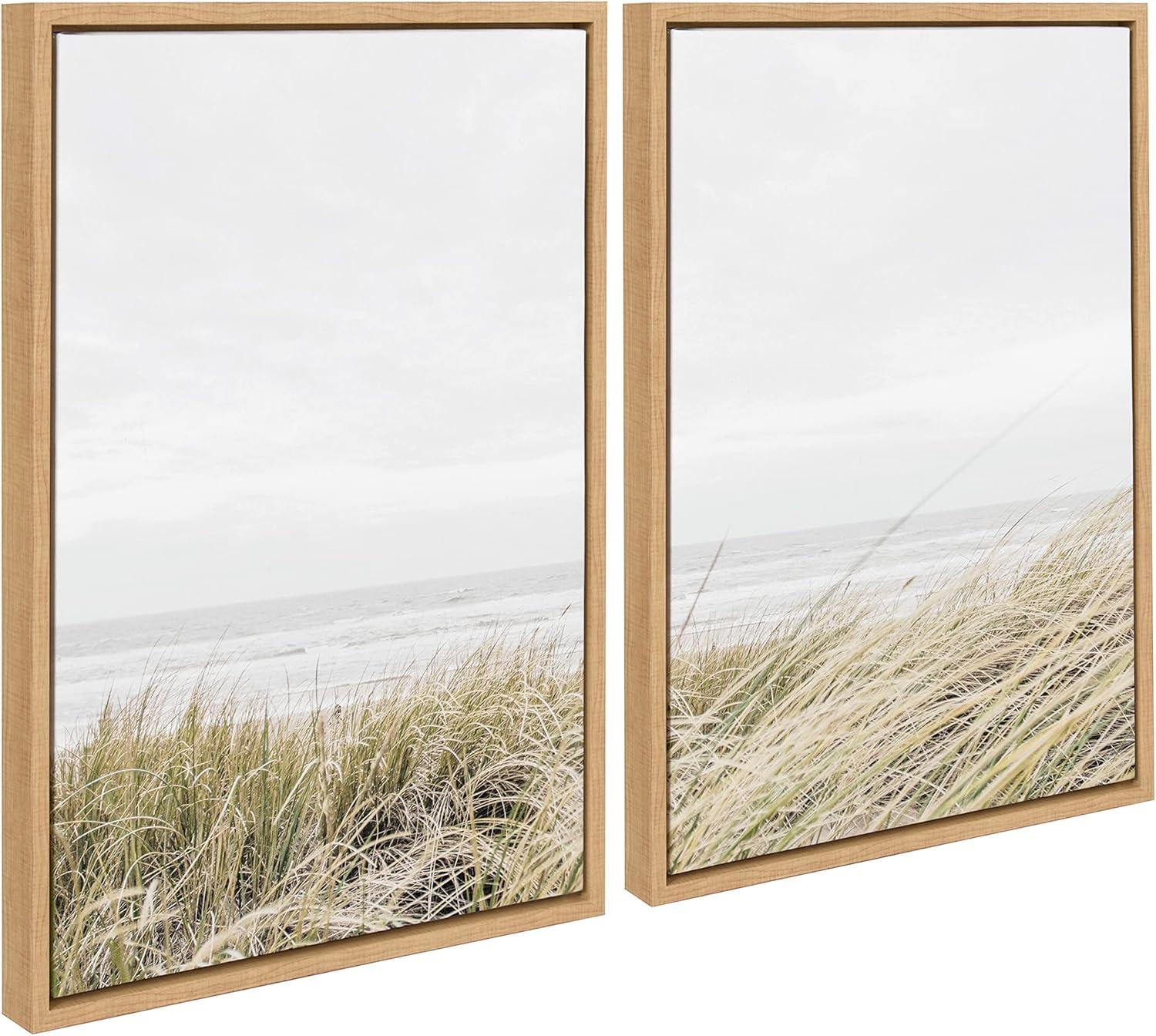 Kate and Laurel Sylvie East Beach Left and Right Framed Canvas by Amy Peterson Art Studio, 2 Piece 18x24, Natural