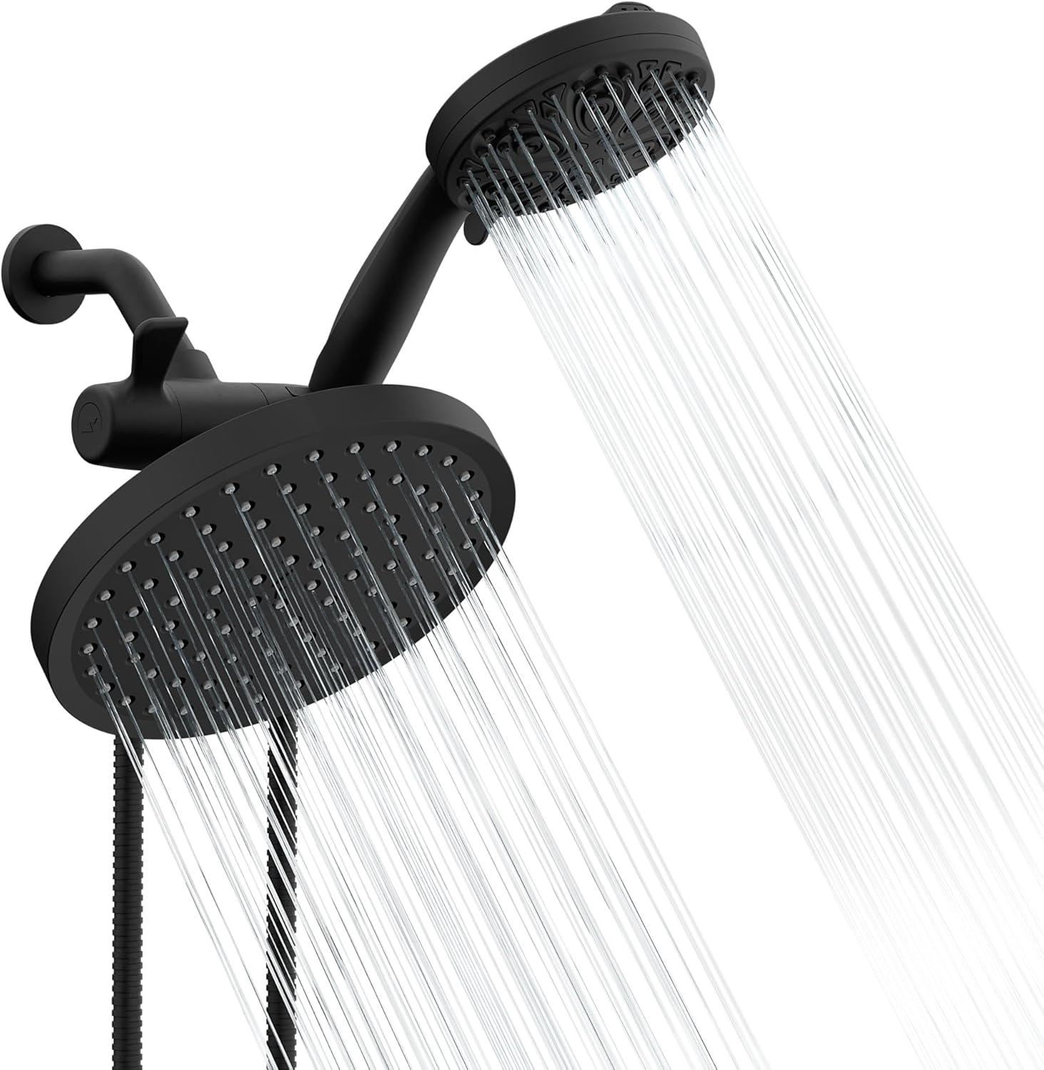 SparkPod Dual Shower Head - 8'' High Pressure Rain Shower Heads with Handheld Spray Combo - Rainfall, Handheld & Dual Mode - Easy Install 3-Way Showerhead with Hose & Holder (Midnight Black Matte)