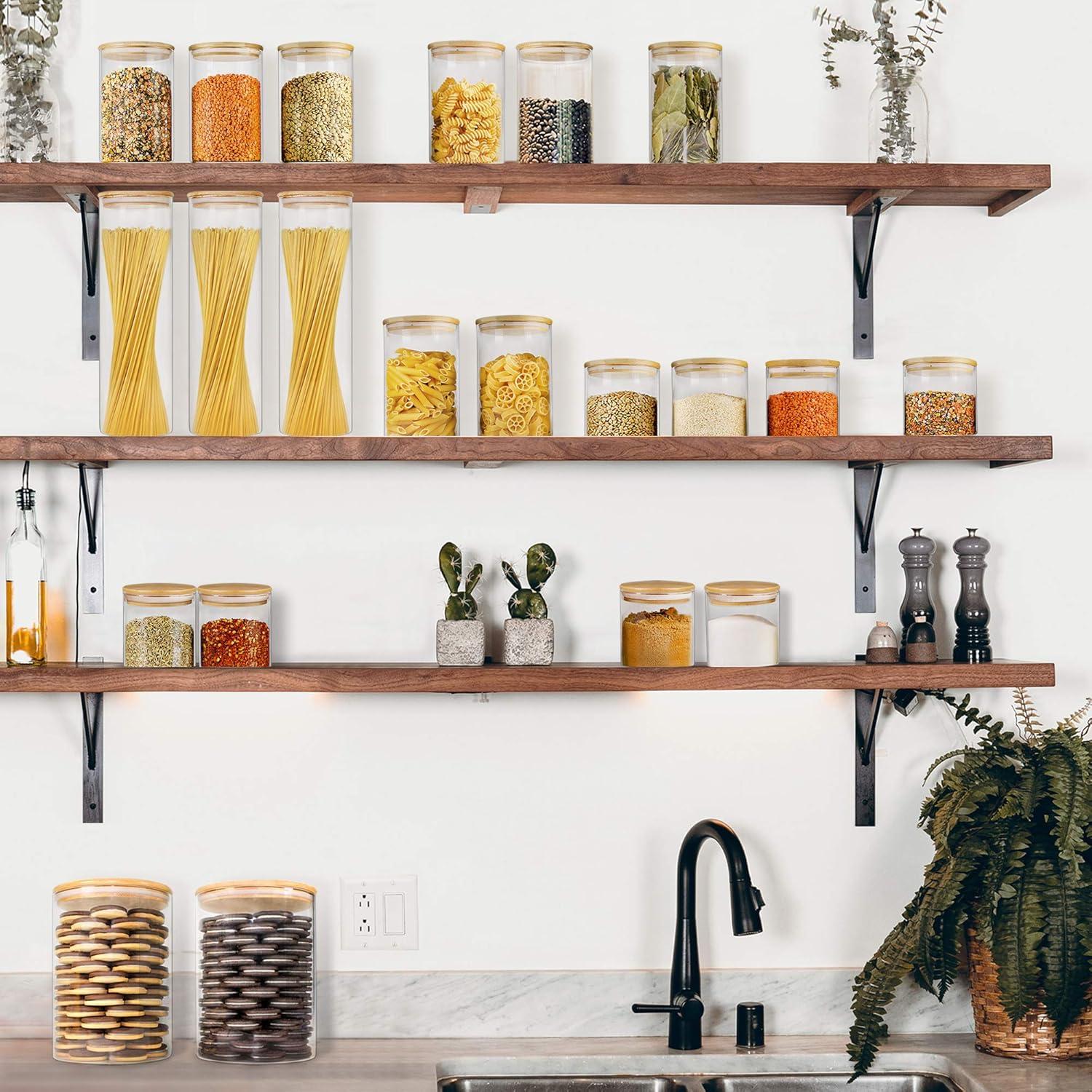 Glass Jars with Bamboo Lids, Glass Food Jars and Canisters Sets, Flour Jar, Large Food Canister with airtight lids, Flour Storage Container, Pantry Jars, 100oz