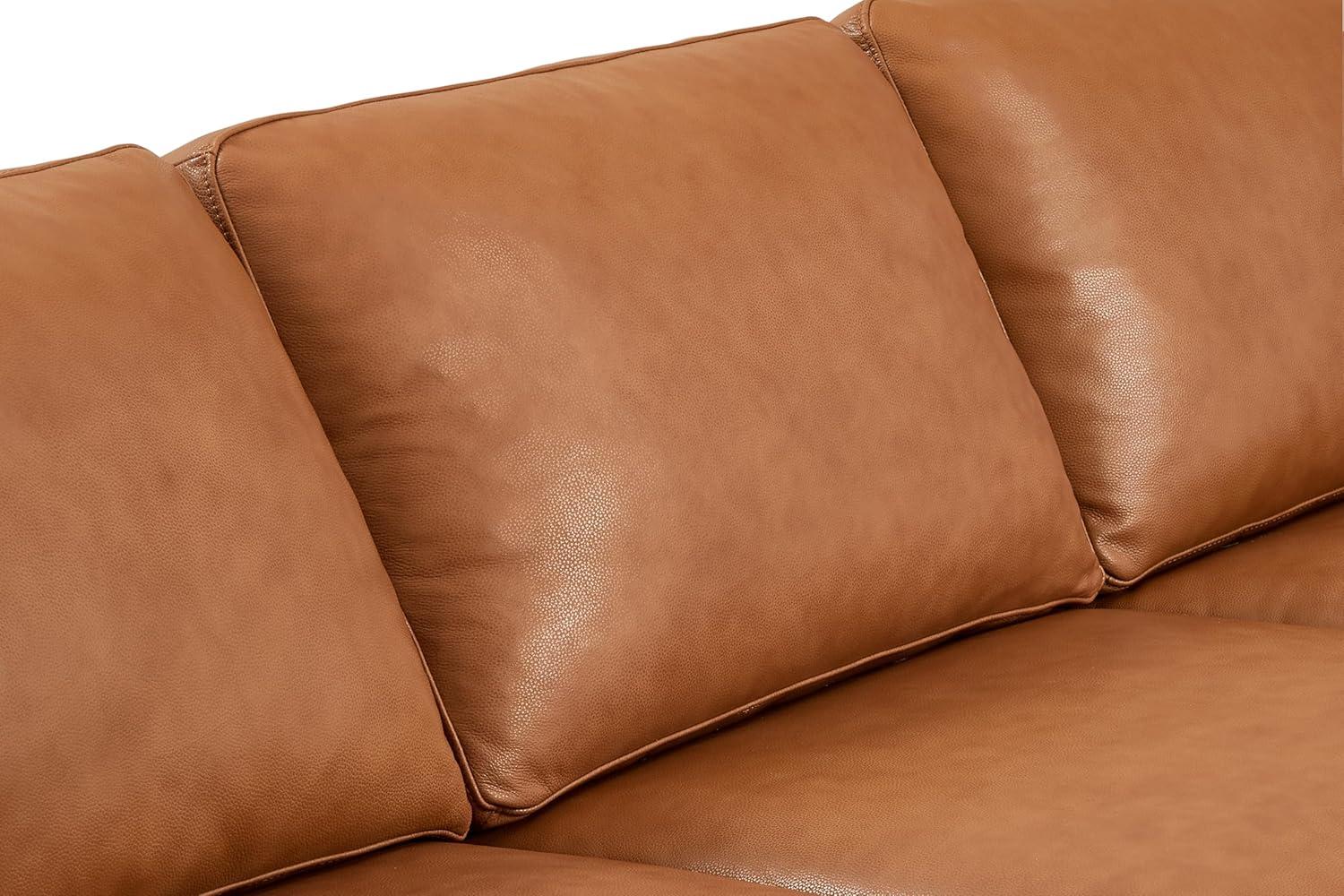 Grosseto Cognac Brown Leather 87" Sofa with Wood Legs