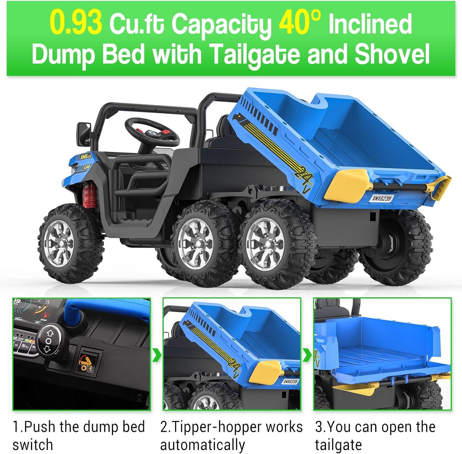 Danolapsi 2-Seater Ride on Car,6X6 24V Kids Ride On Dump Truck 2 Seater Ride On Car with Remote Control Electric Utility Vehicles UTV Battery Powered 6 Wheeler with EVA Tires Wheels,(ship in 2 boxes)