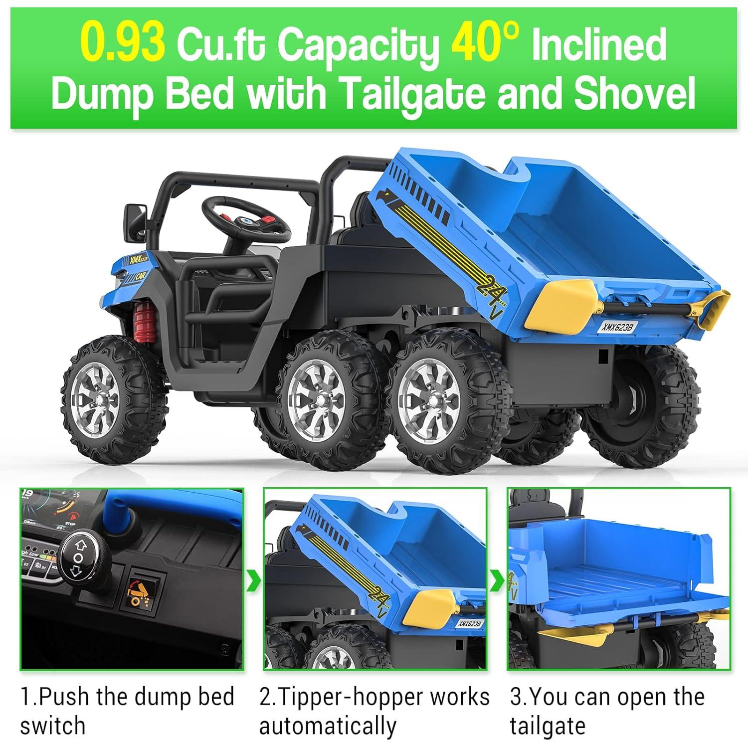 Danolapsi 2-Seater Ride on Car,6X6 24V Kids Ride On Dump Truck 2 Seater Ride On Car with Remote Control Electric Utility Vehicles UTV Battery Powered 6 Wheeler with EVA Tires Wheels,(ship in 2 boxes)