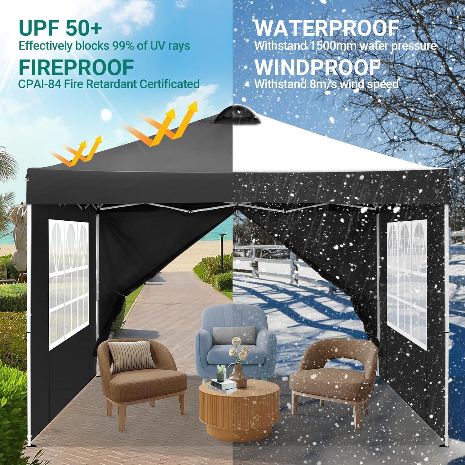 COBIZI 10X10 Ez Pop Up Canopy Tent Outdoor Event Shelter Party Tent One Person Quick Setup Portable Folding Waterproof Canopy Pop Up Tent for Party Camping Patio Beach,Black