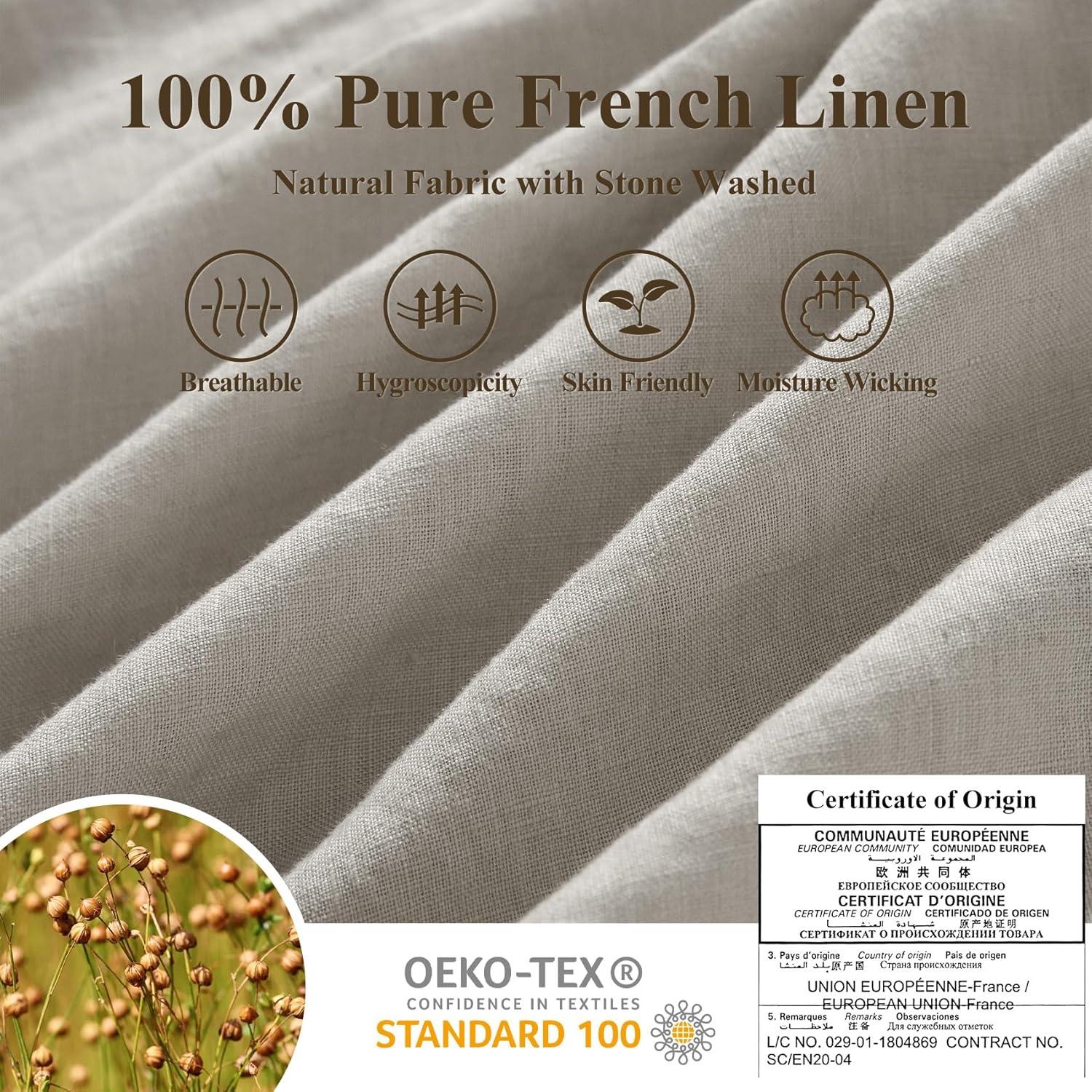 Ivellow Linen Cotton Blend Duvet Cover Set Queen - Jaquard Floral Textured Ultra Soft Breathable Grey Botanical Garden Flower Leaves Branch Bedding Set 3 Pcs