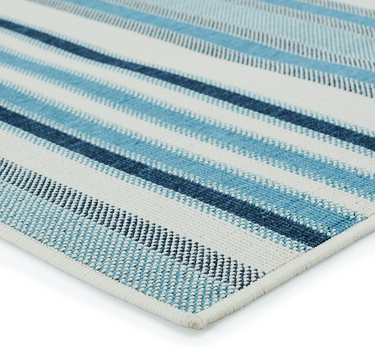 Coastal Stripe Blue and Cream 9' x 12' Synthetic Area Rug