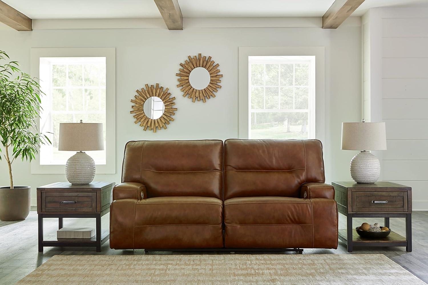 Brown Faux Leather Power Reclining Sofa with Adjustable Headrest