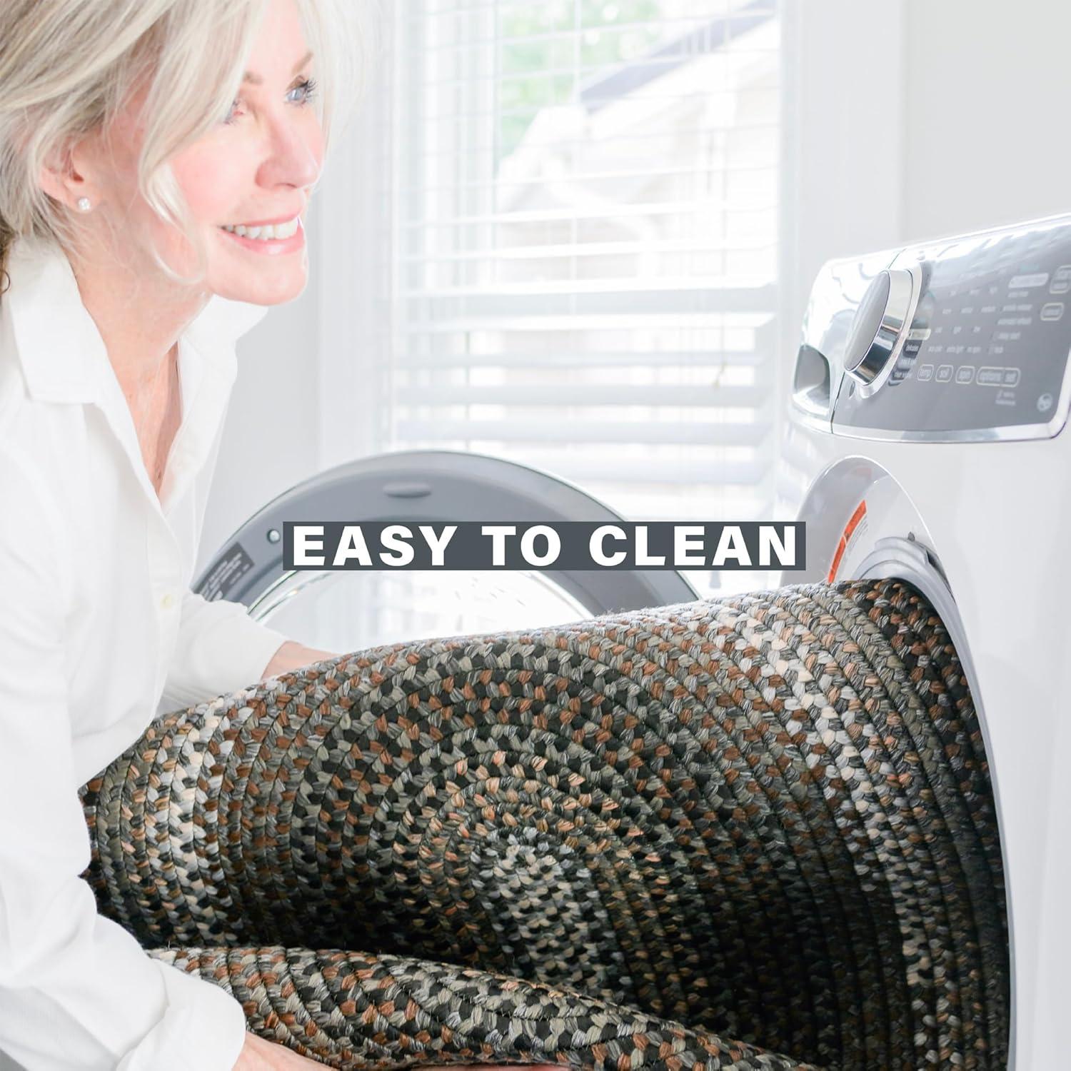 Homespice Midnight Moon Washable 8x10' Rug for Living Room, Bedroom Rug and Dining Room, Indoor-Outdoor Patio Rug Pet Friendly. Decor Style- Farmhouse Rug, Rustic, Country, Black Braided Rug