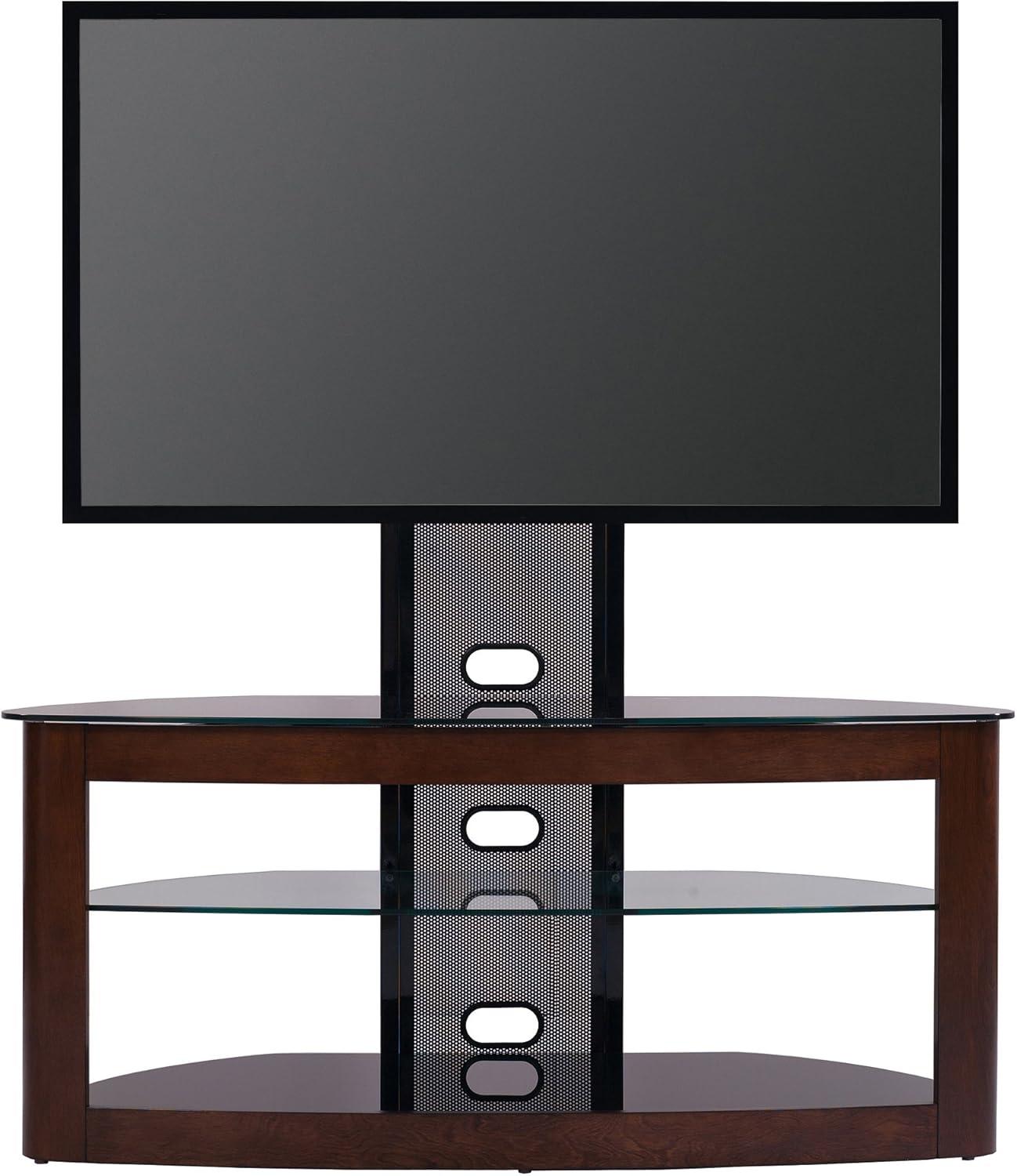 Orren Ellis Tol Curved Wood TV Stand Mount, 3 Open Shelves for Up to 85" TVs