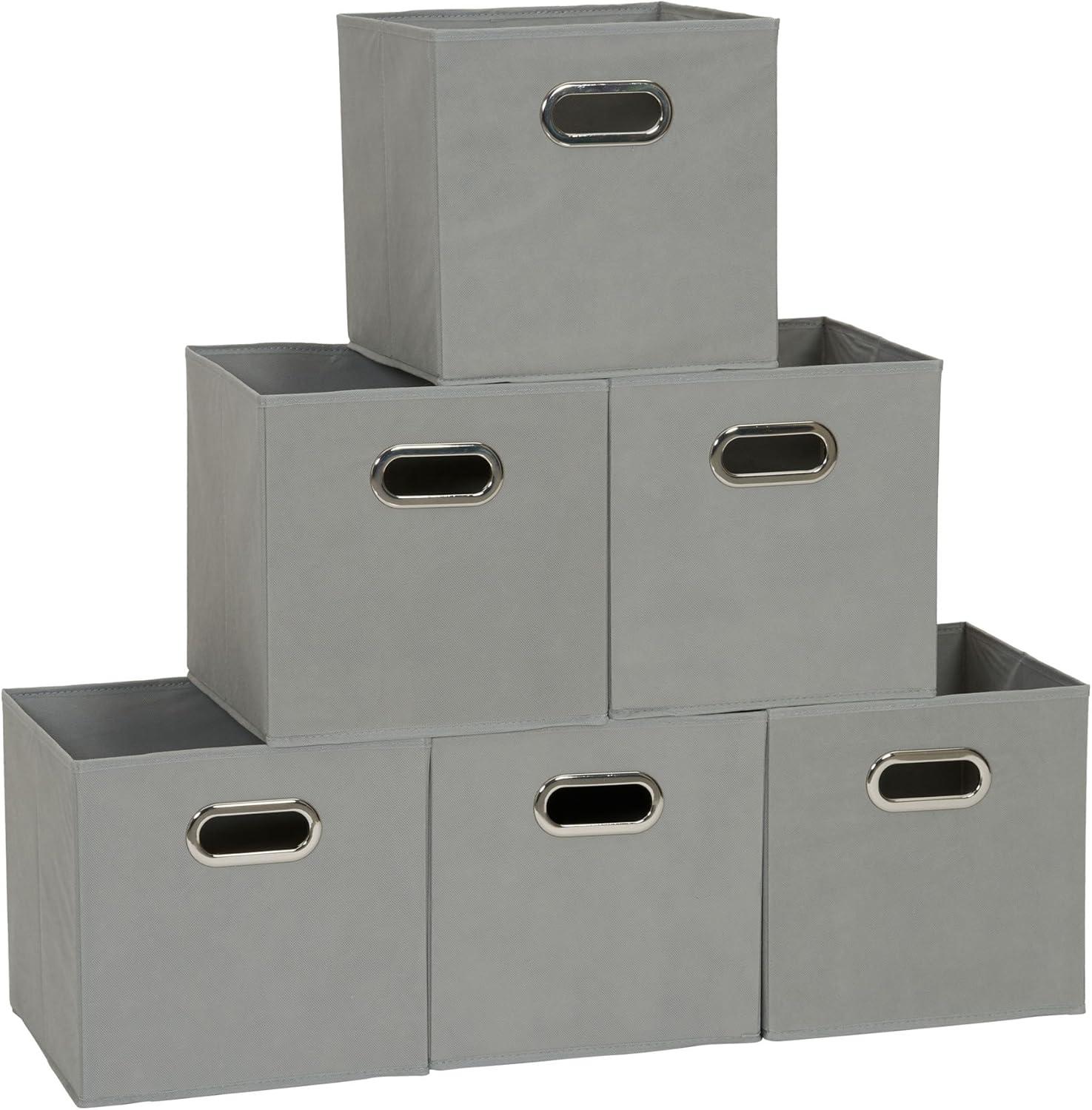 Gray 11" Foldable Fabric Storage Cubes with Handles, Set of 6