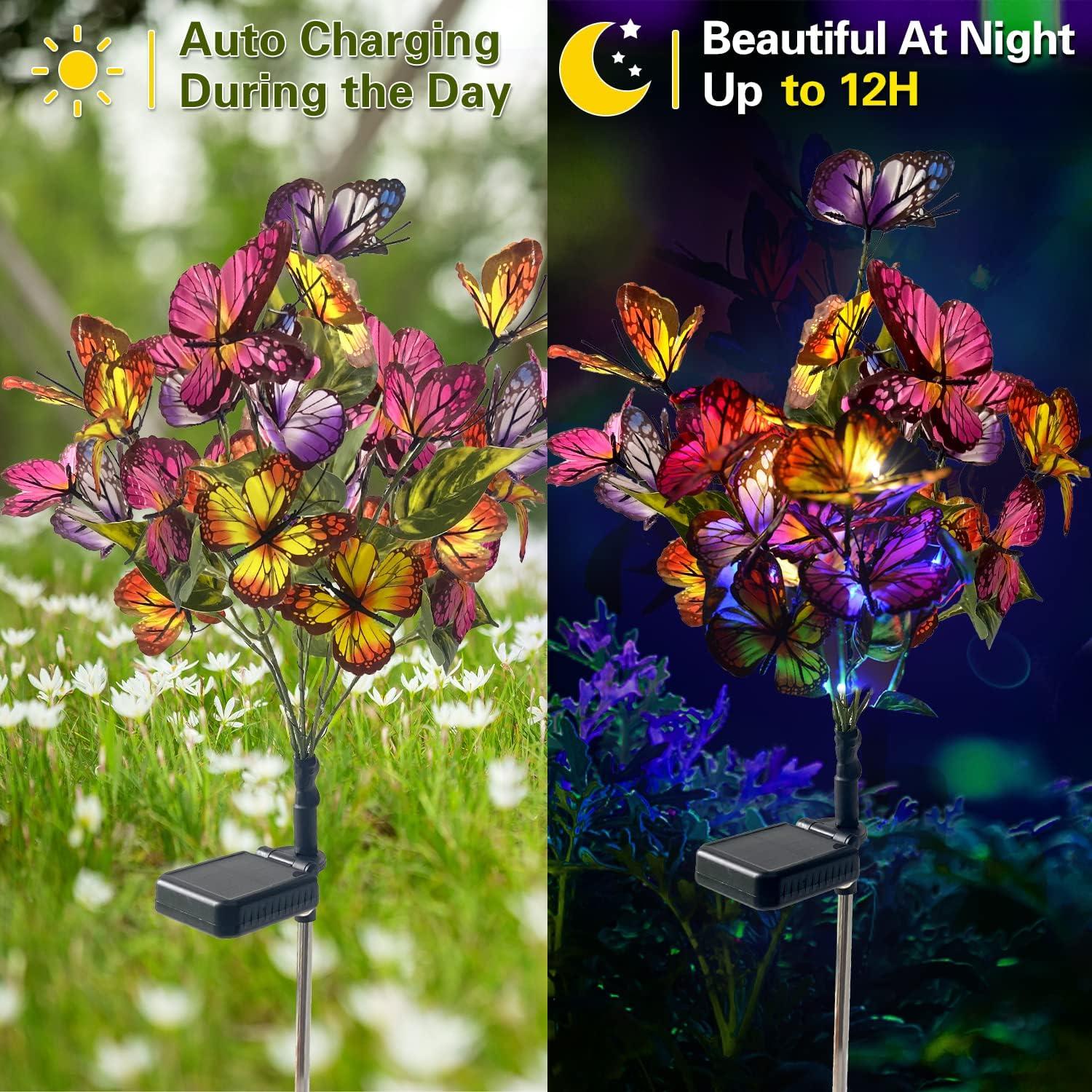 Motrke 2 Pack Solar Powered Garden Stake Lights Solar Butterfly Lights Outdoor Solar Landscape Stake Lights Waterproof Metal LED Lawn Lamp Fairy Lights for Yard Lawn Patio Pathway Decoration