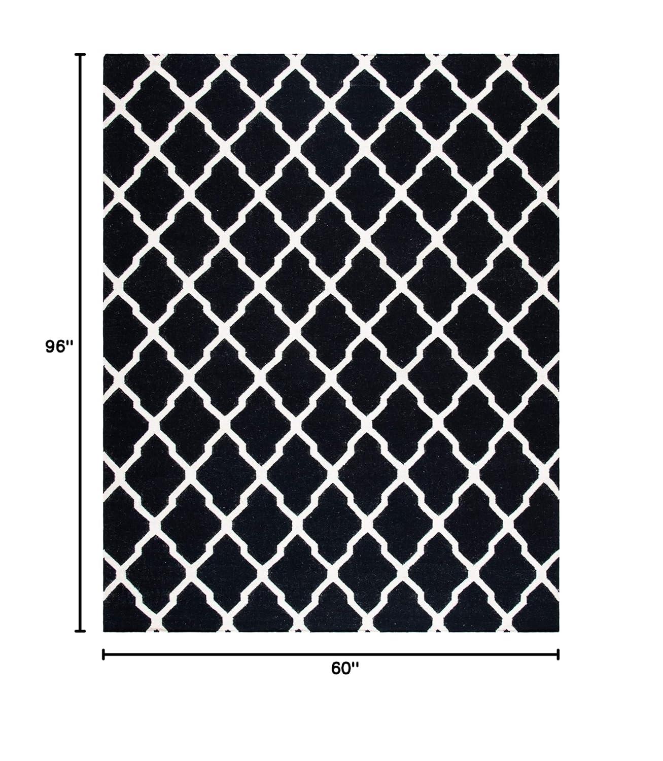Dhurries DHU634 Hand Woven Area Rug - Black/Ivory - 5'x8' - Safavieh.