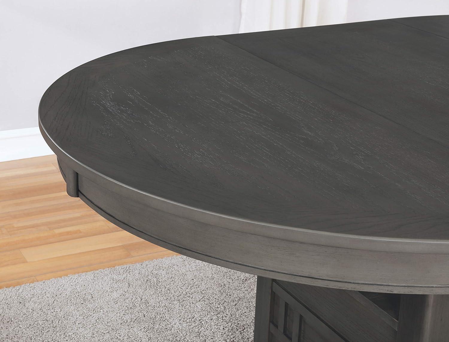 Transitional Medium Grey Extendable Oval Dining Table with Storage