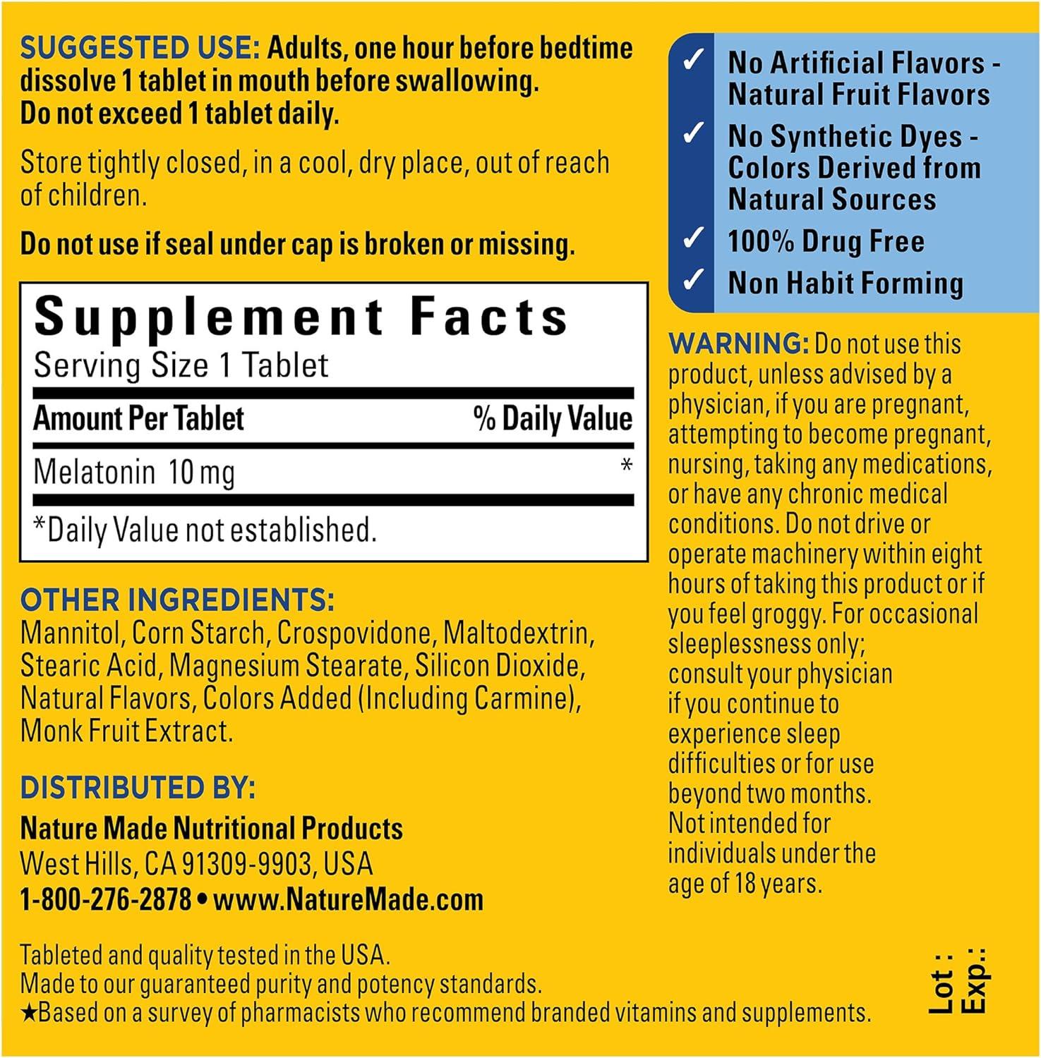 Nature Made Fast Dissolve Melatonin Maximum Strength 100% Drug Free Sleep Aid 10mg Tablets - 45ct