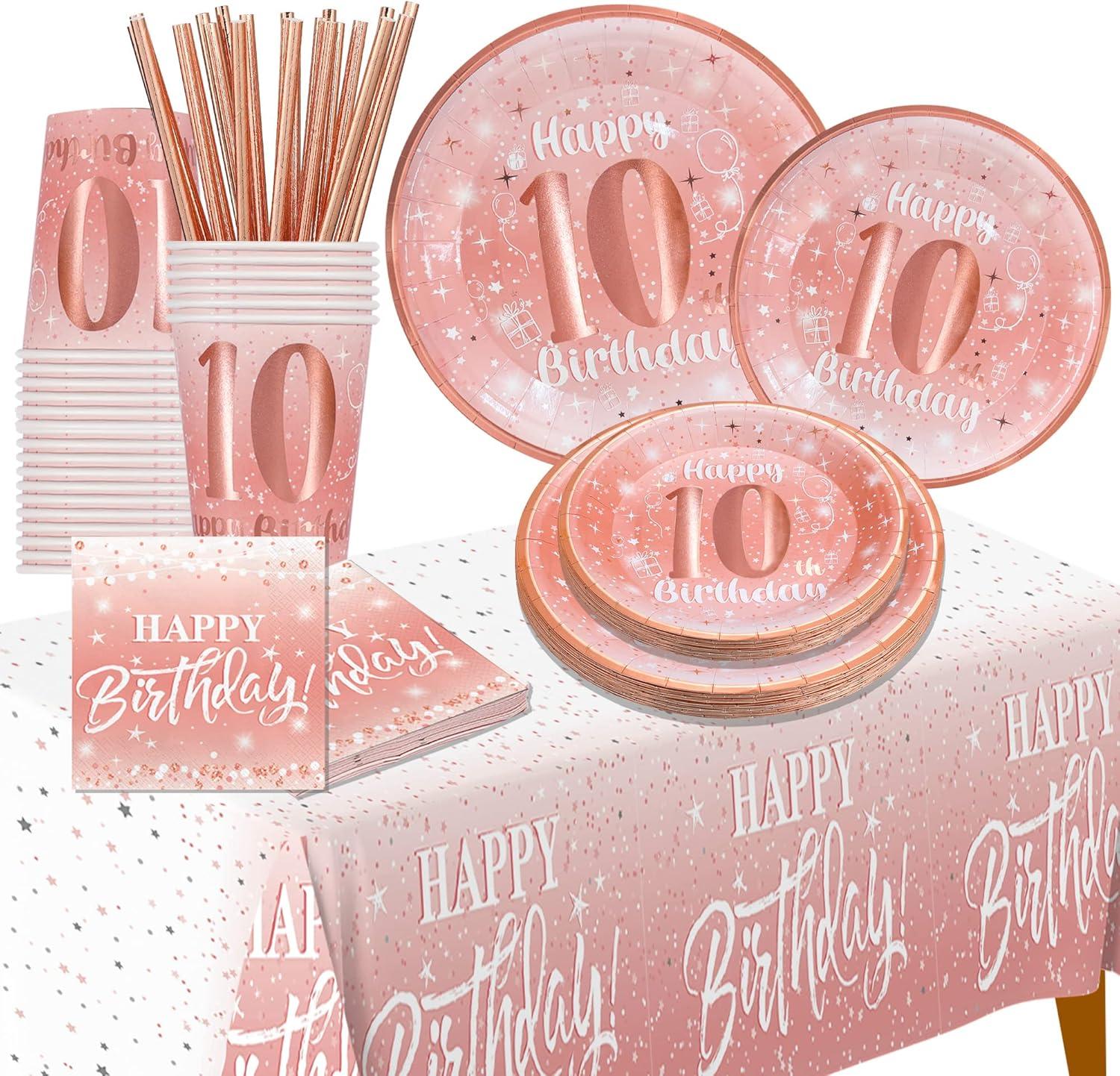 Rose Gold 10th Birthday Party Supplies Set for 24 Guests