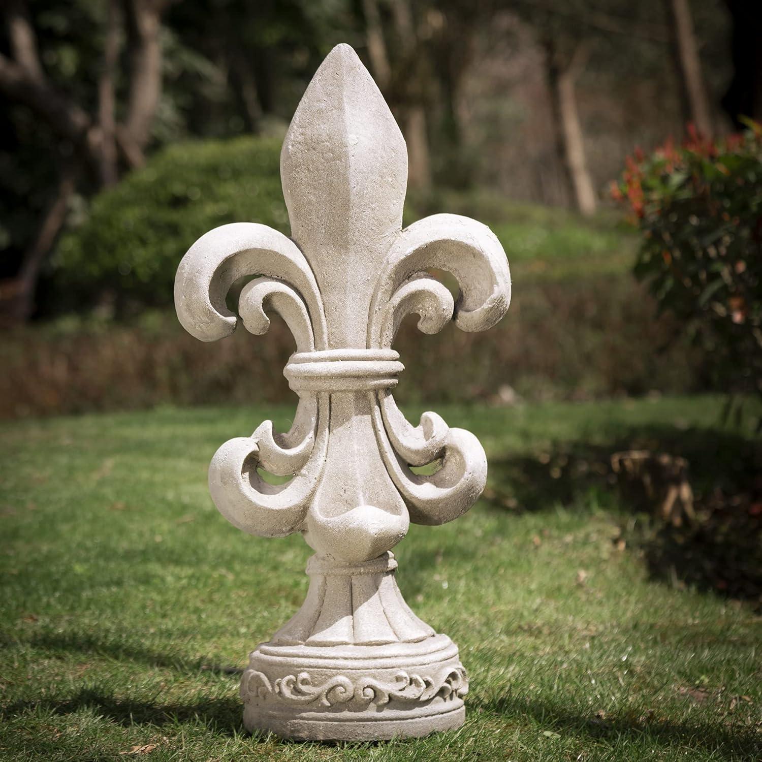 Concrete Grey 27.25" Textured Fleur De Lis Garden Statue