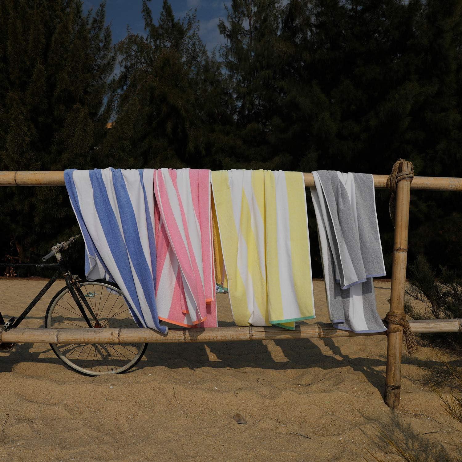 Cotton Oversized Beach Towel - Large 70 x 35 Inch Pool Towel, Orange Striped Quick Dry Swimming Cabana Towel