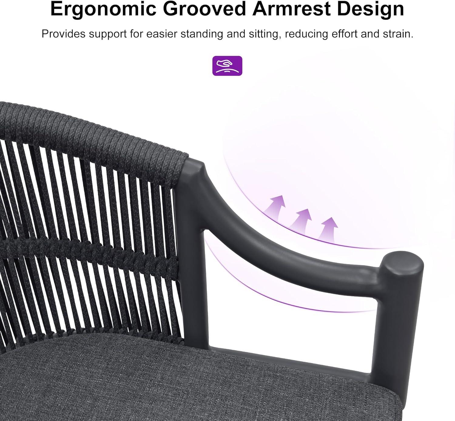 PURPLE LEAF Patio Bar Stools Set of 2 Outdoor Wicker Modern High Bar Chairs Metal Cushioned Barstools with Backs and Ergonomic Armrest for Balcony Garden Indoor Kitchen Island, Gray