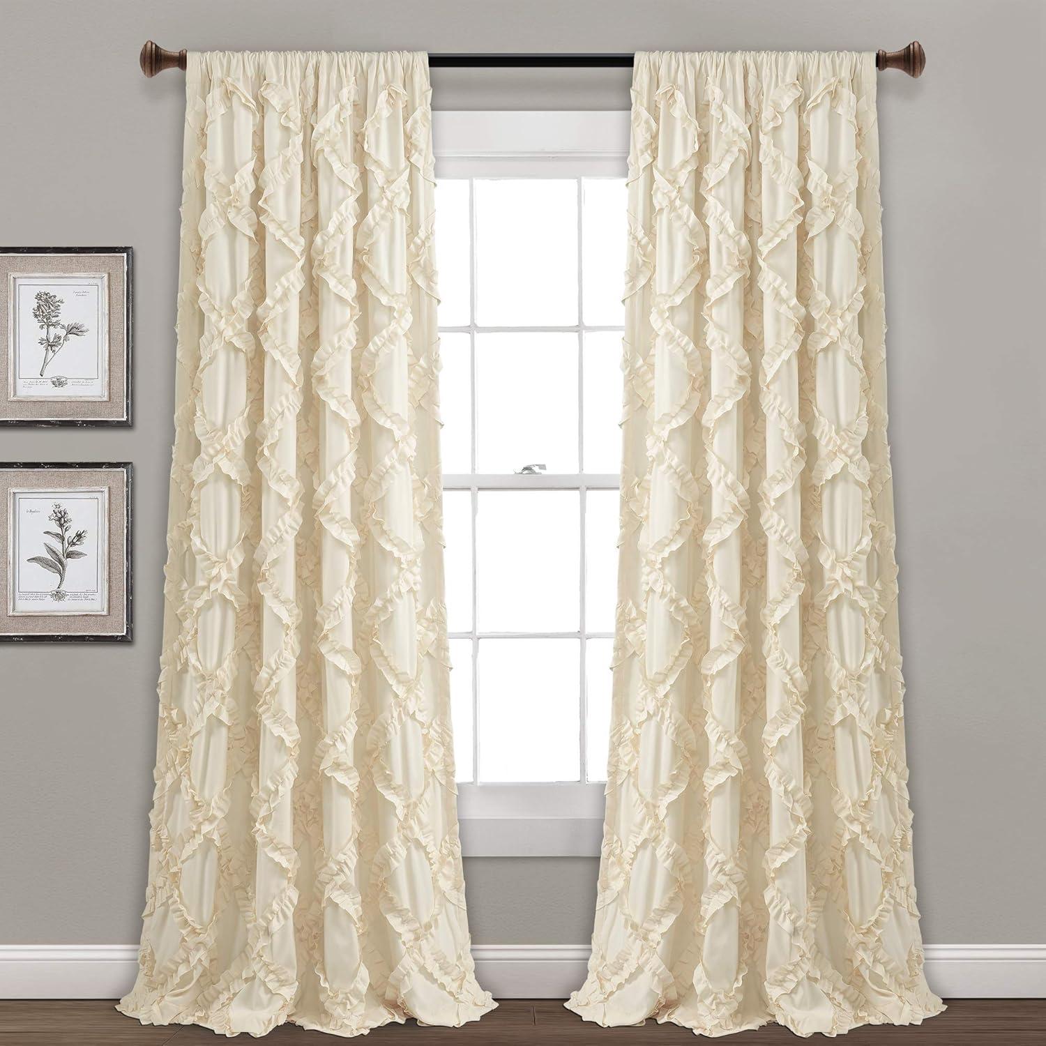 Lush Decor Ruffle Diamond Polyester Semi Sheer Curtain Pair (Set of 2)