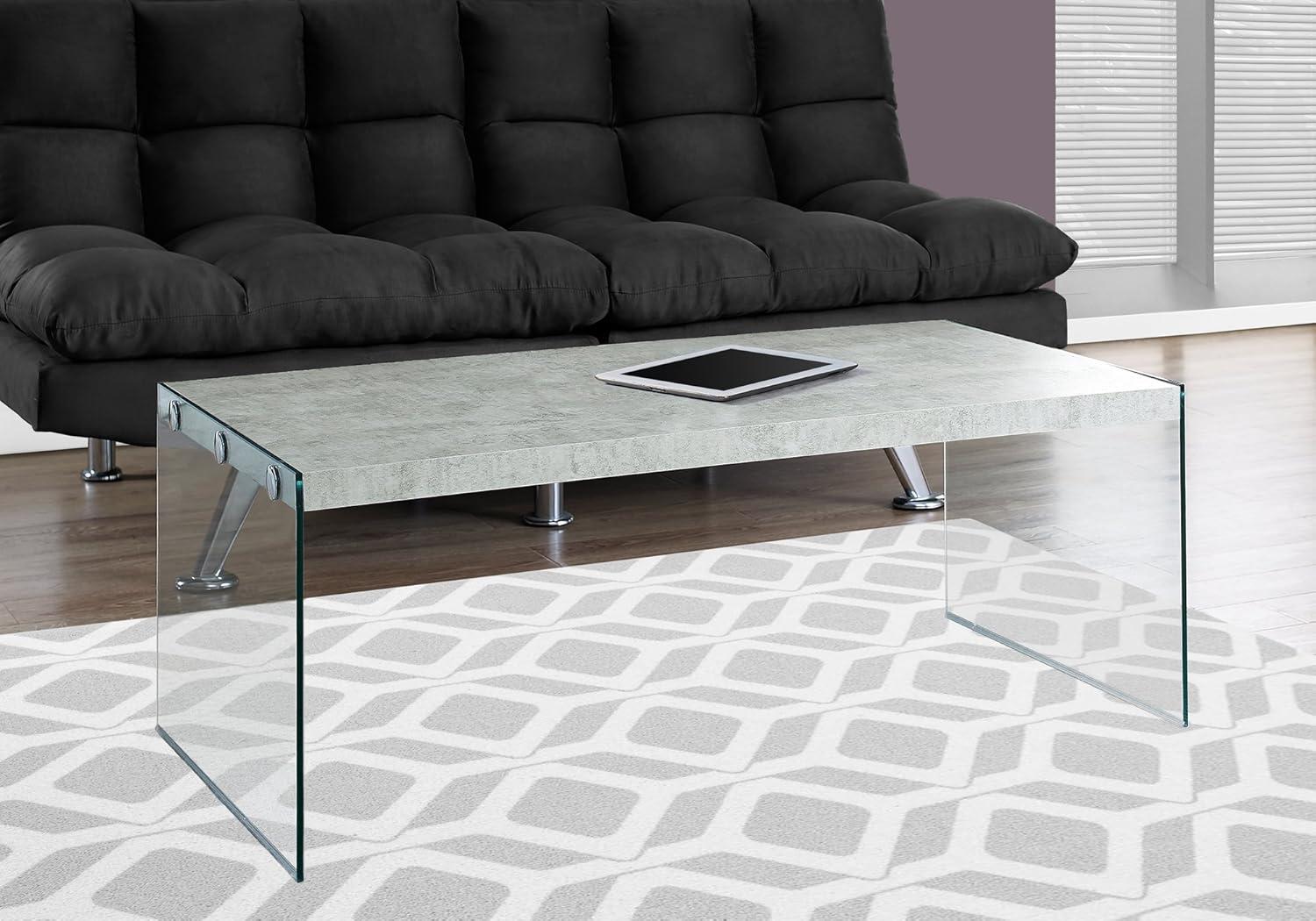 Coffee Table, Accent, Cocktail, Rectangular, Living Room, 44"L, Tempered Glass, Grey, Clear