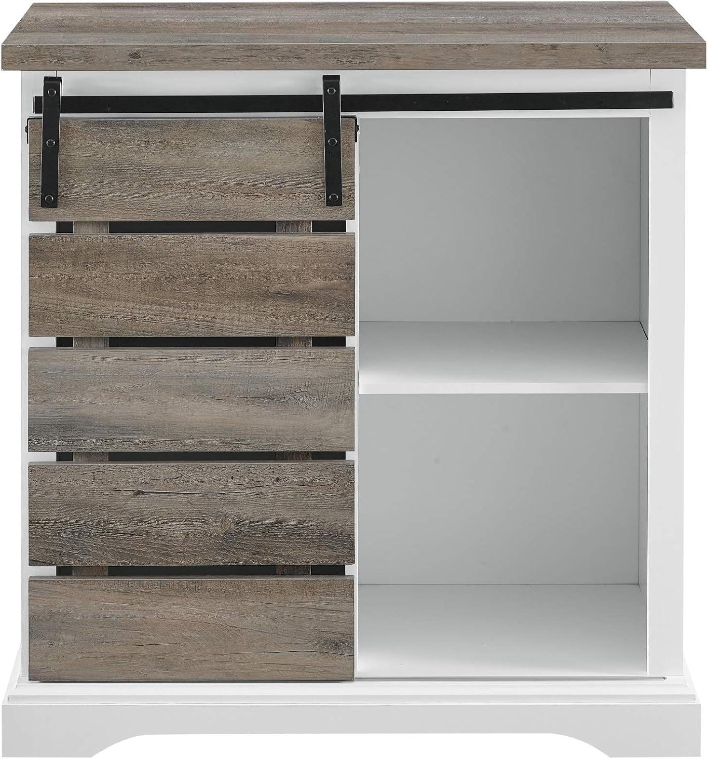 32" Rustic Wood Farmhouse TV Stand - Solid White and Gray Wash