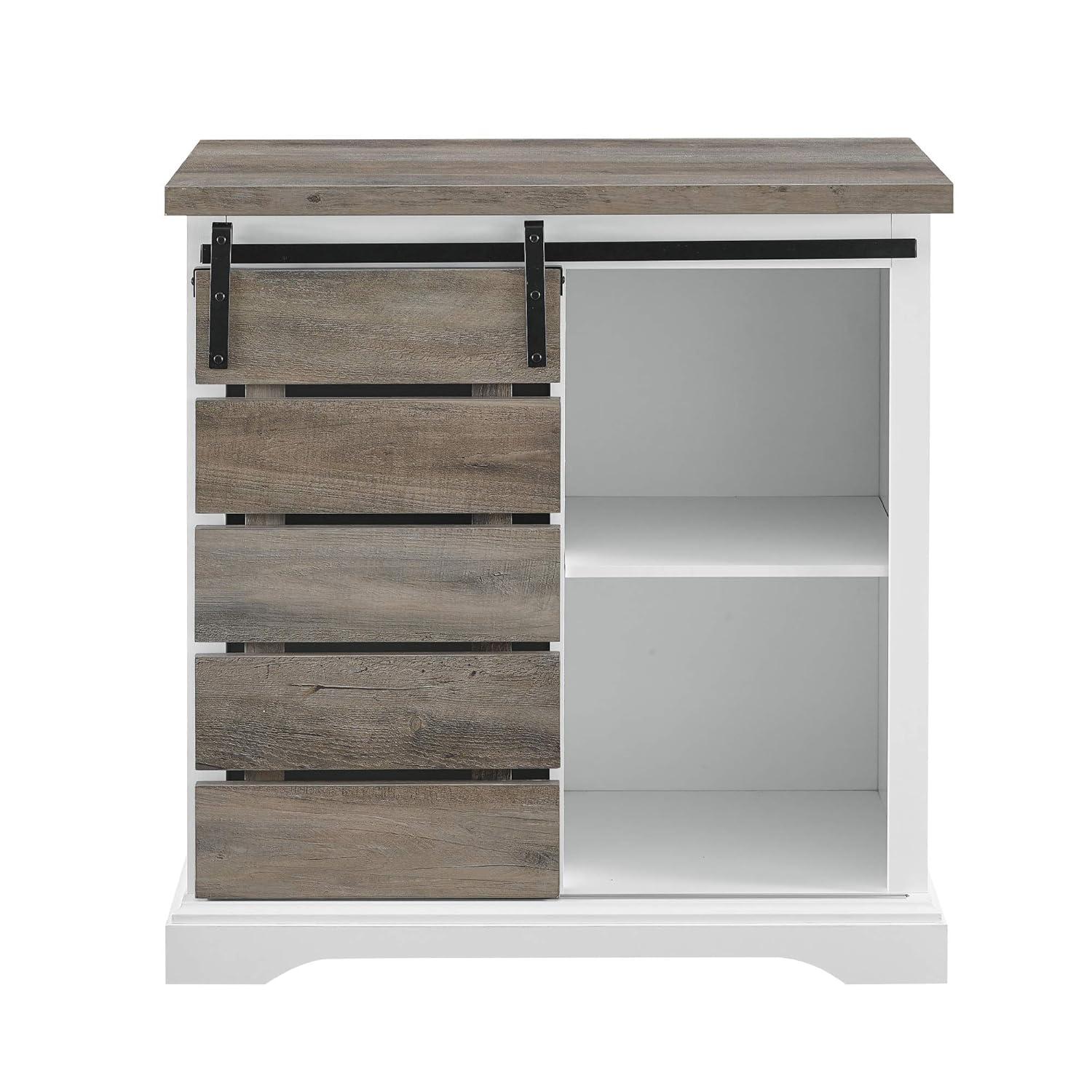 32" Rustic Wood Farmhouse TV Stand - Solid White and Gray Wash