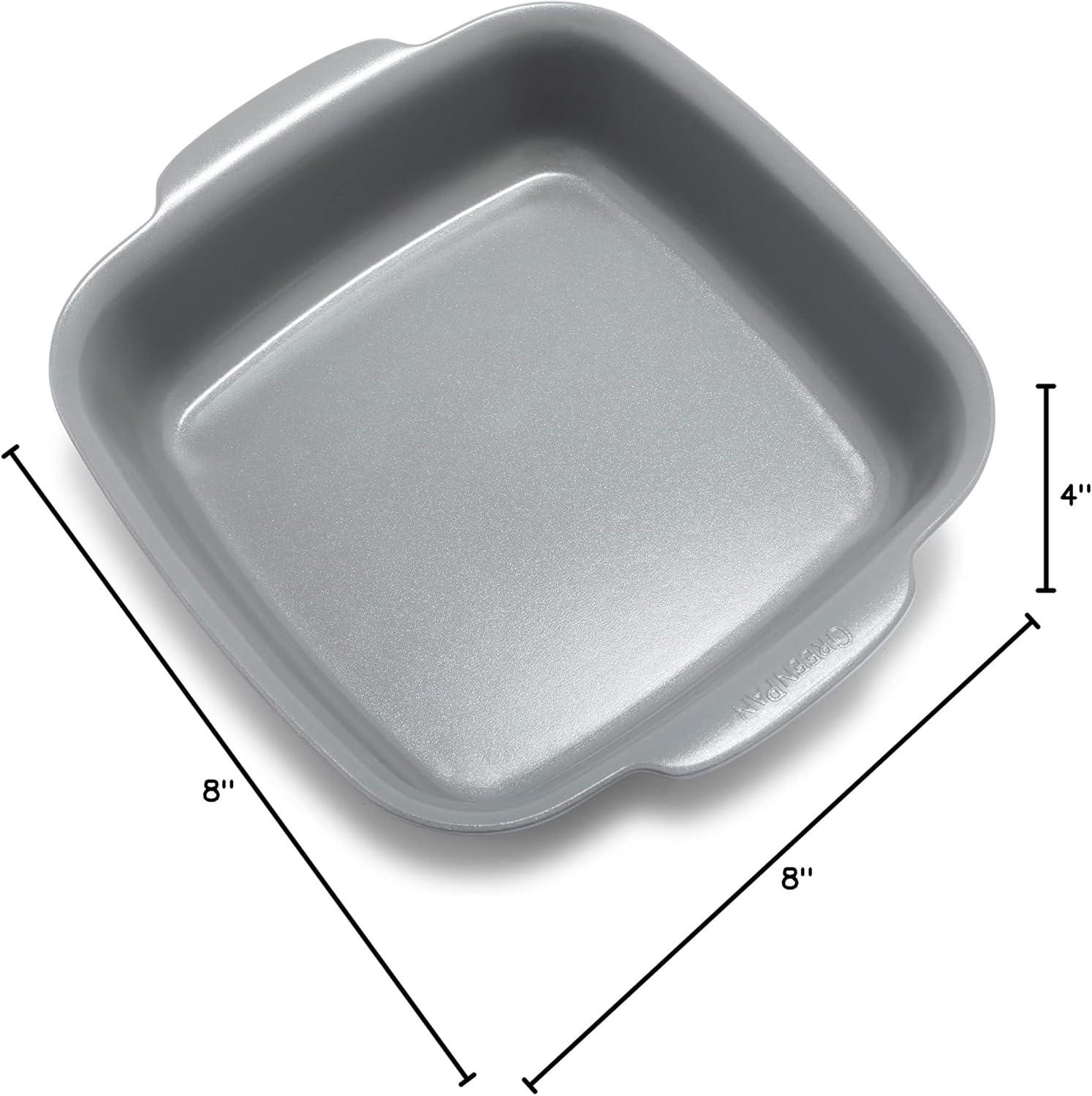 GreenPan Premiere Ovenware Ceramic Nonstick Square Cake Pan 8"x8" Gray: 8x8 Baking Pan, Dishwasher-Safe, Aluminum