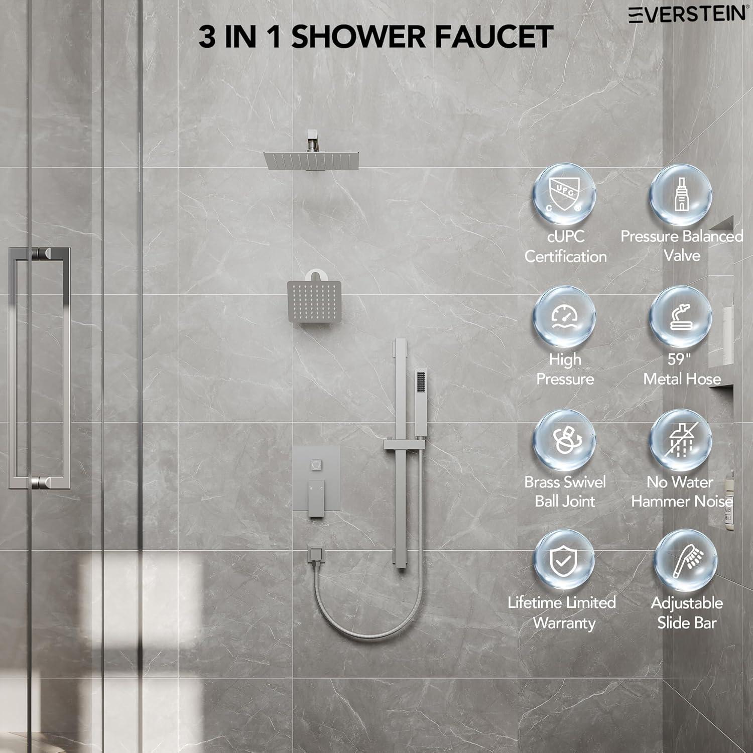 DualJetSpa Pressure-Balanced Shower System, Dual Wall Mount Showerheads with Slide Bar Handheld Spray