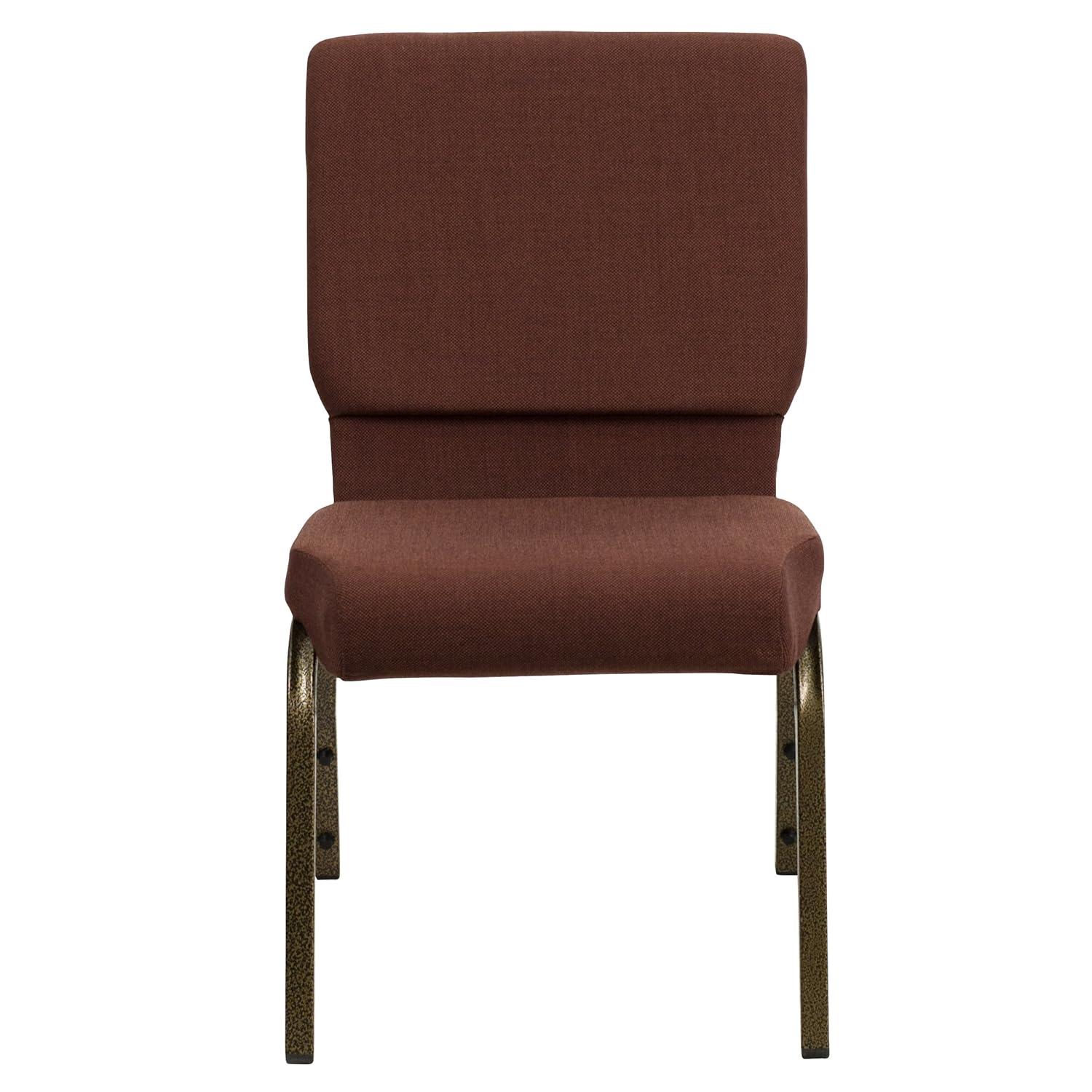 Flash Furniture HERCULES Series 18.5''W Stacking Church Chair in Brown Fabric - Gold Vein Frame