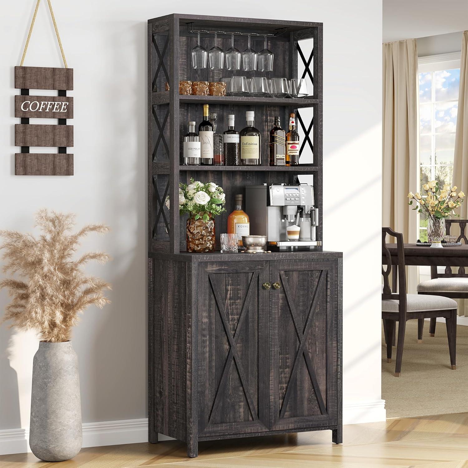 Moasis Bar Cabinet for Liquor and Glasses Dining Kitchen Cabinet with Wine Rack White