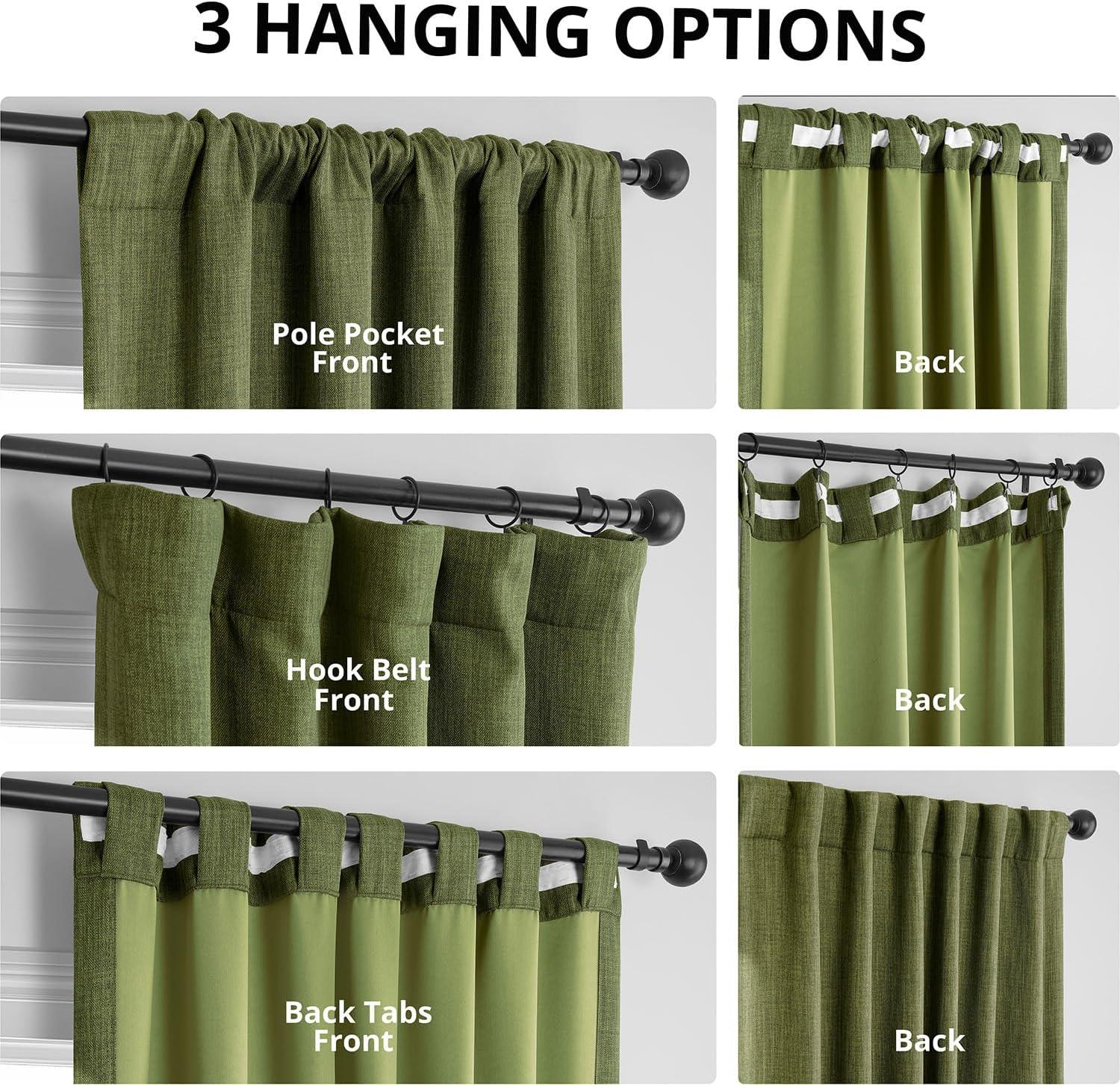 HPD Half Price Drapes Tuscany Green Faux Linen Room Darkening Curtains for Bedroom & Living Room Curtains (1 Panel), Door & Window Curtains 84 inches long, Rod Pocket Curtains, 50W X 84L