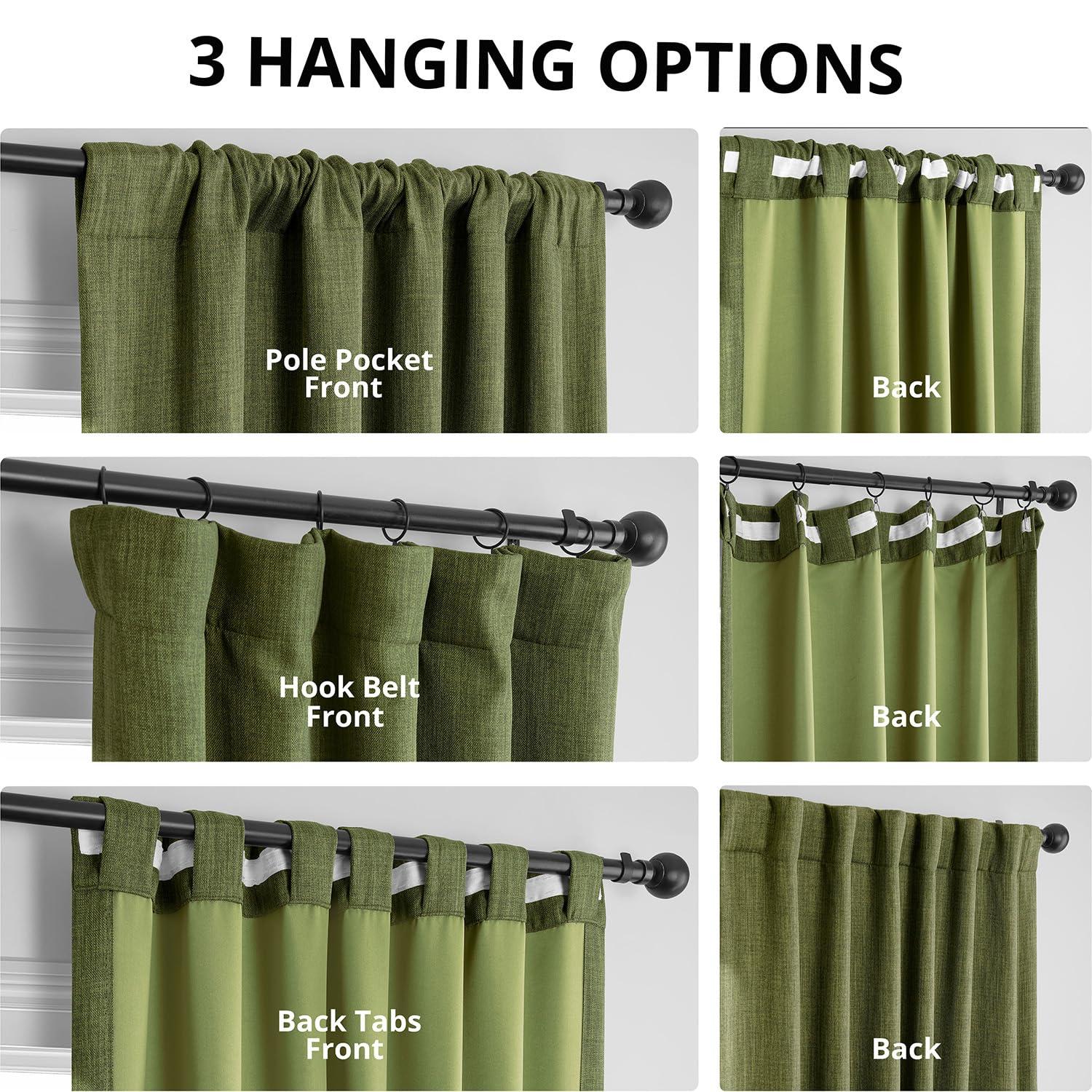 HPD Half Price Drapes Tuscany Green Faux Linen Room Darkening Curtains for Bedroom & Living Room Curtains (1 Panel), Door & Window Curtains 84 inches long, Rod Pocket Curtains, 50W X 84L