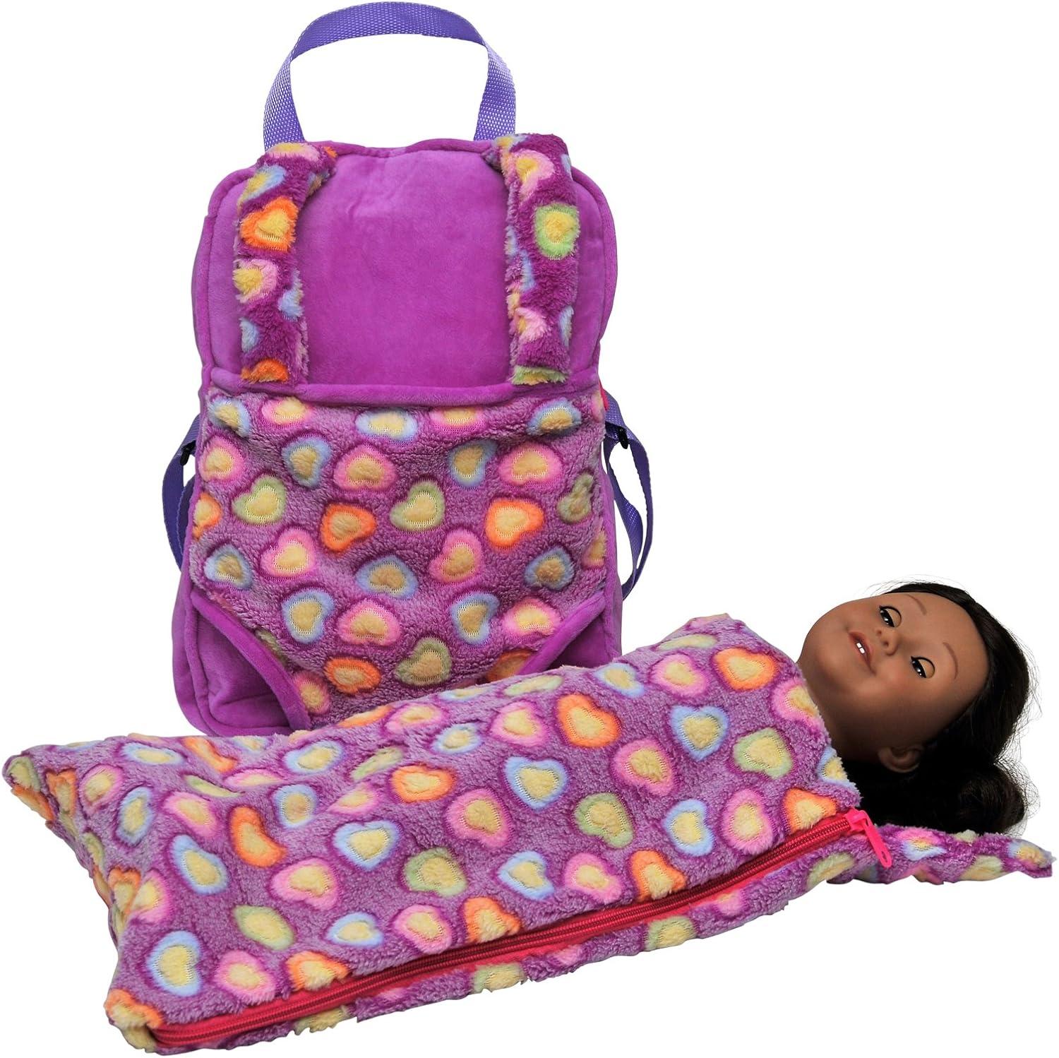 The Queen' Treasures 18 In Doll Carrier and Sleeping Bag, Purple Hearts