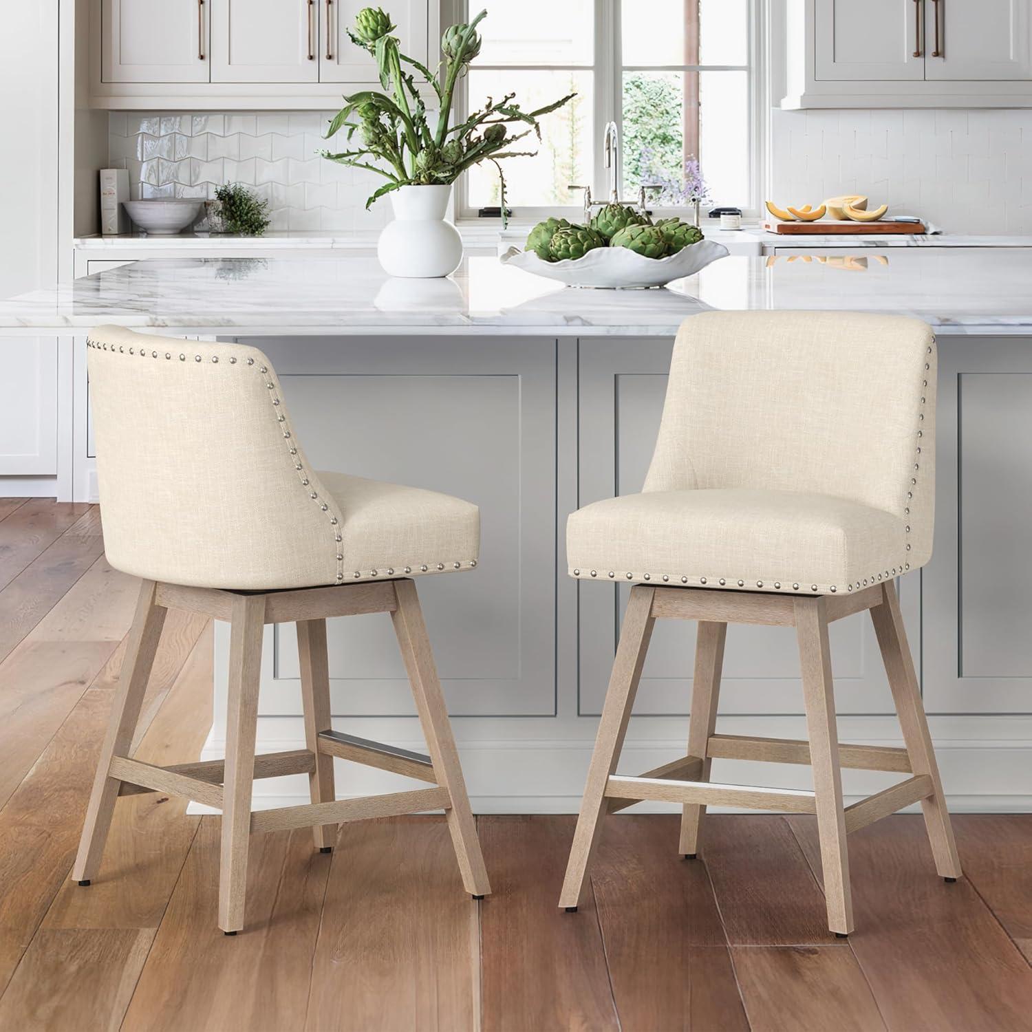 Dycanpo 26''H Swivel Counter Stools Set of 4 with Back Linen Fabric for Home Kitchen Island
