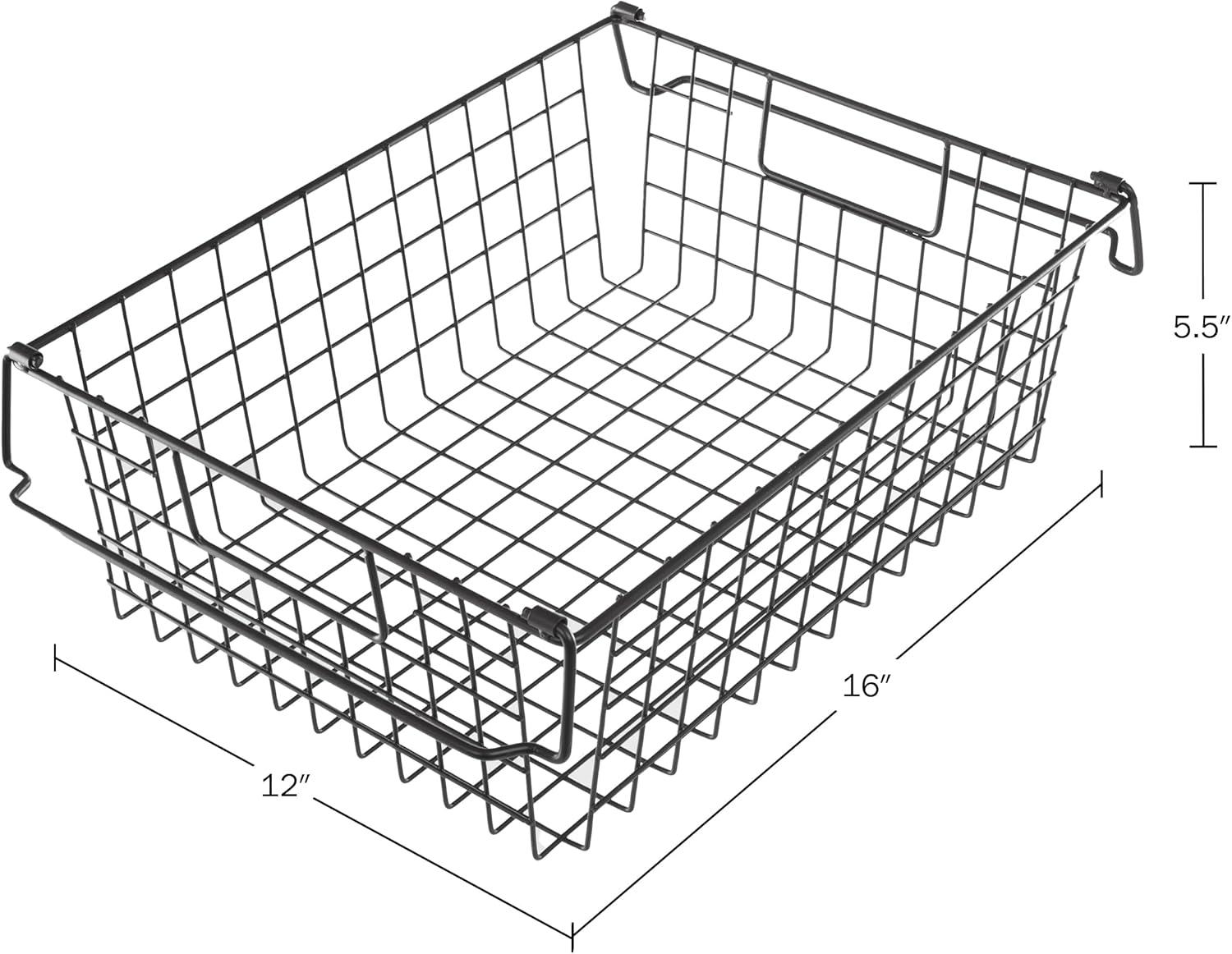 Black Metal Wire Stackable Storage Bins, Set of 2