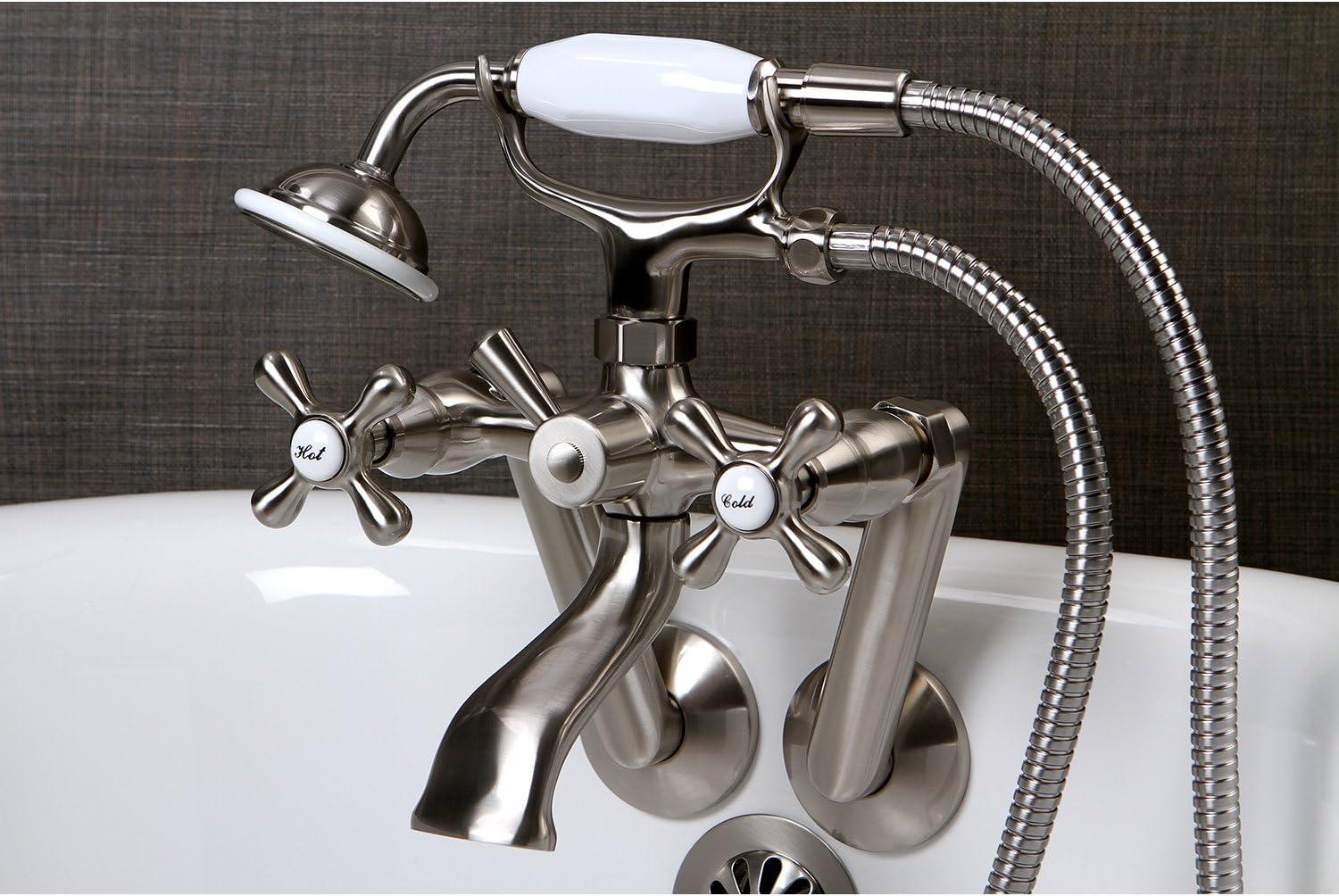 Kingston Brass Kingston Three-Handle 2-Hole Tub Wall Mount Clawfoot Tub Faucet with Hand Shower