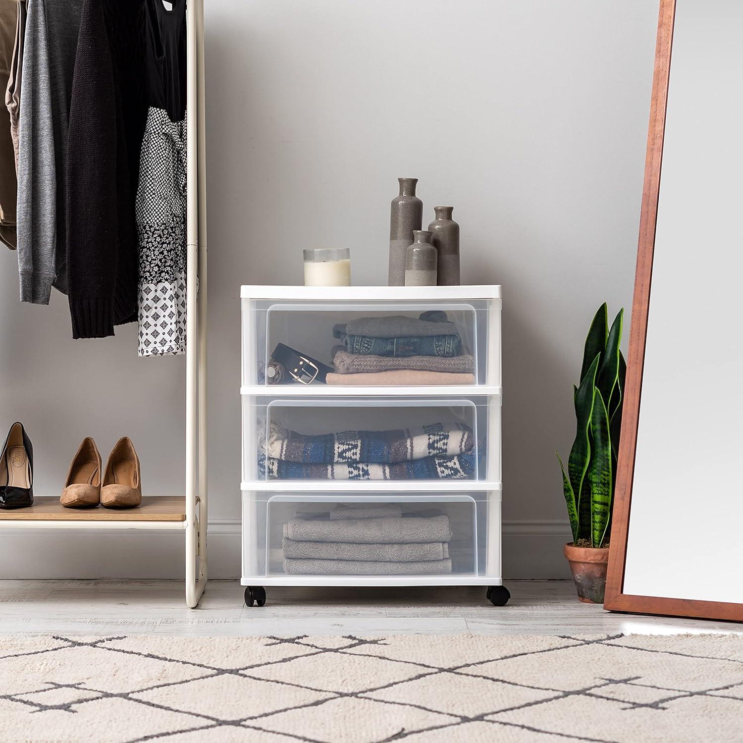 White Clear 3-Drawer Plastic Storage Organizer with Wheels