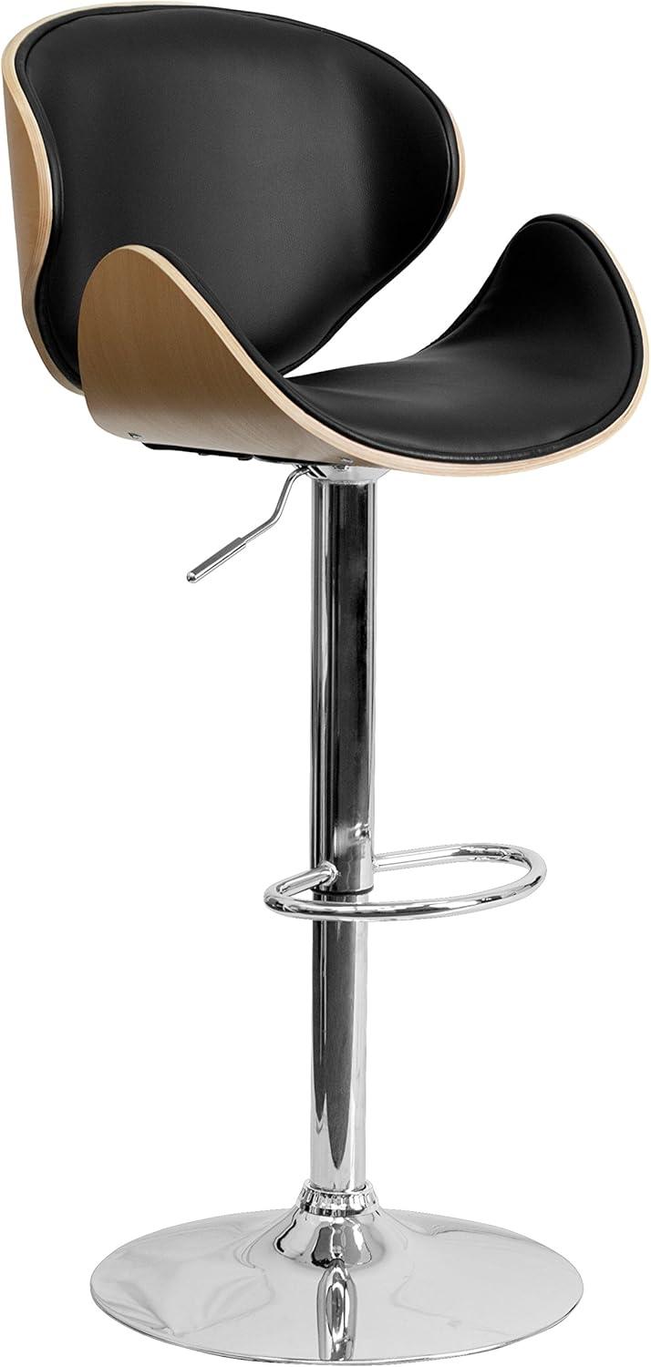 Retro Beechwood Finish Adjustable Swivel Barstool with Black Vinyl Seat