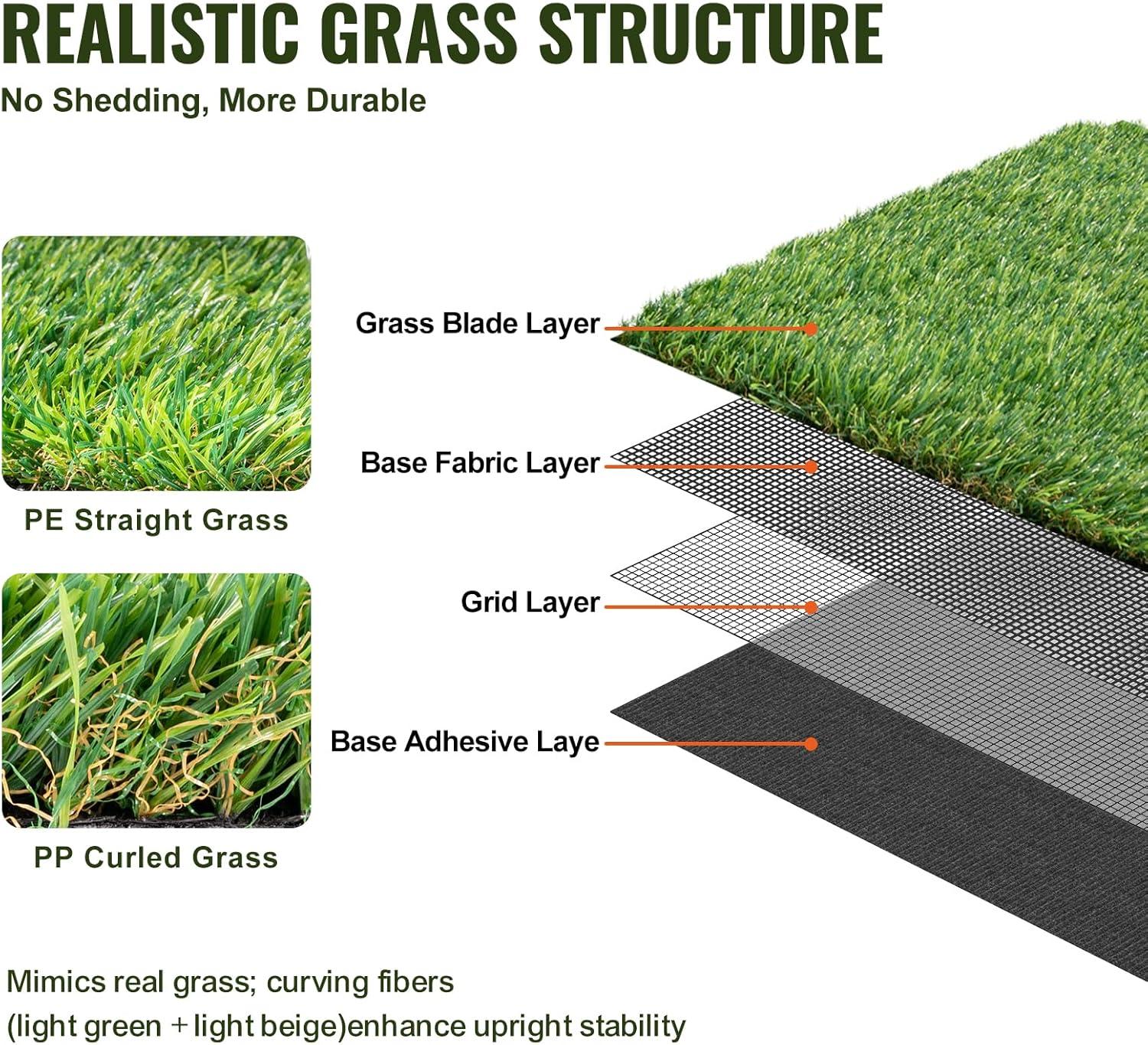 VEVOR 3 x 5 ft UV-Resistant Artificial Grass Turf with Drainage Holes