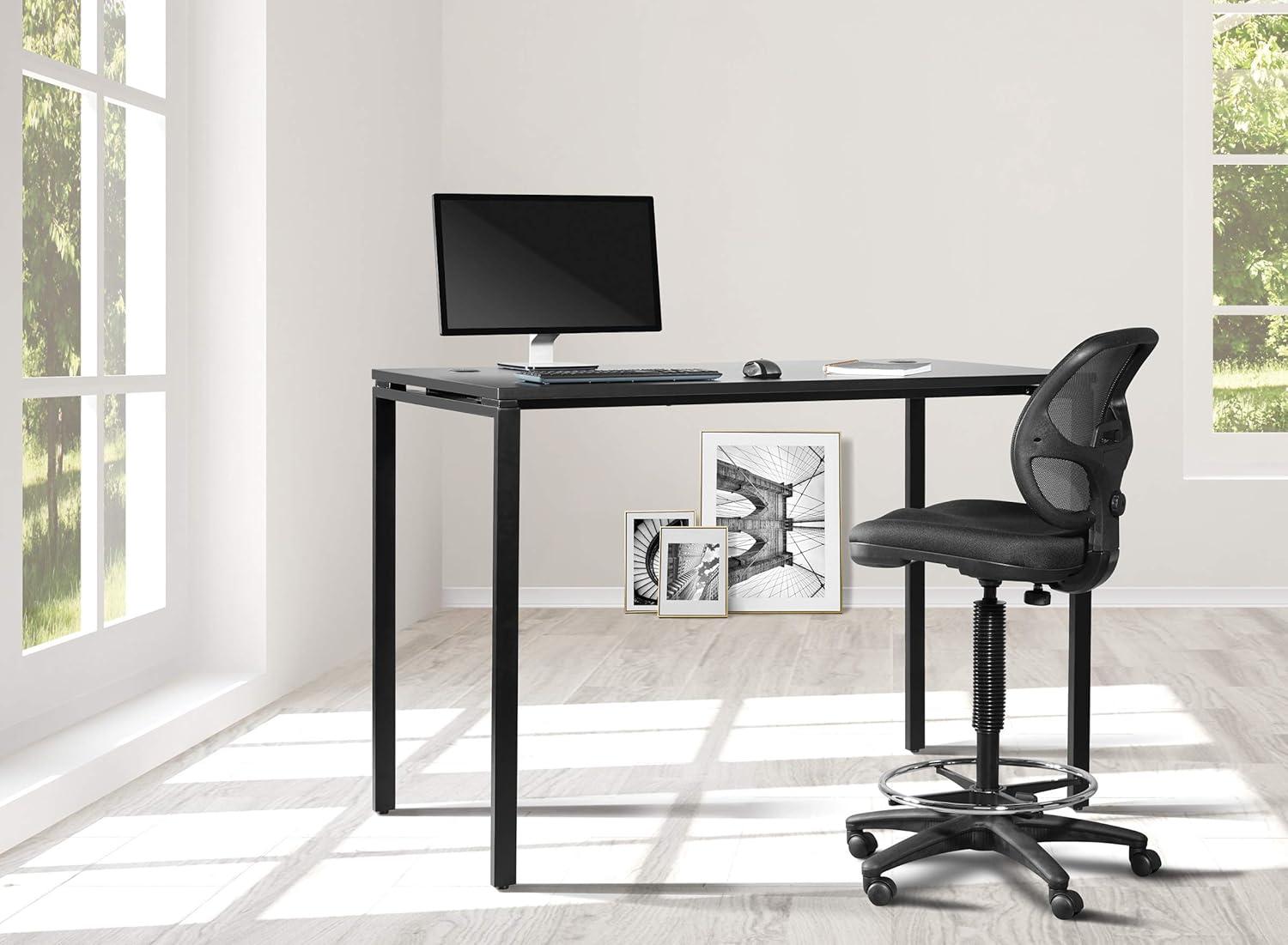 60" Writing Desk with White Laminate Top and White Finish Metal Legs