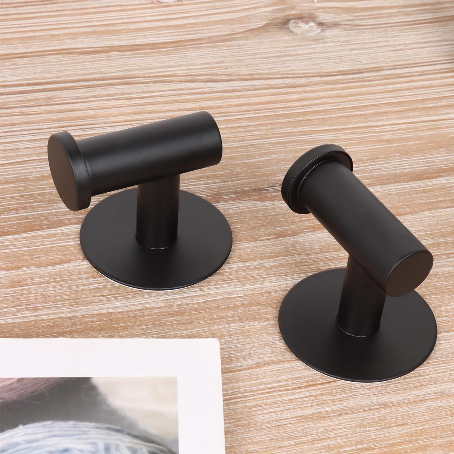 Matte Black Stainless Steel Adhesive Wall Hooks, 2-Pack