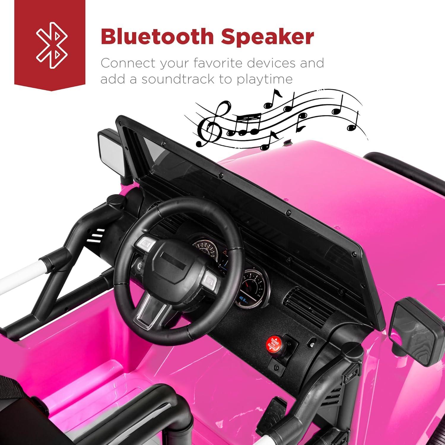 Best Choice Products 12V Kids Ride On Truck Car w/ Remote Control, Spring Suspension, Bluetooth, LED Lights - Pink